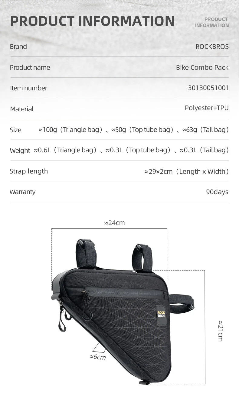 ROCKBROS Bicycle Combination Bags Set Cycling Top Tube/Triangle/Saddle Bags Set - Image 10
