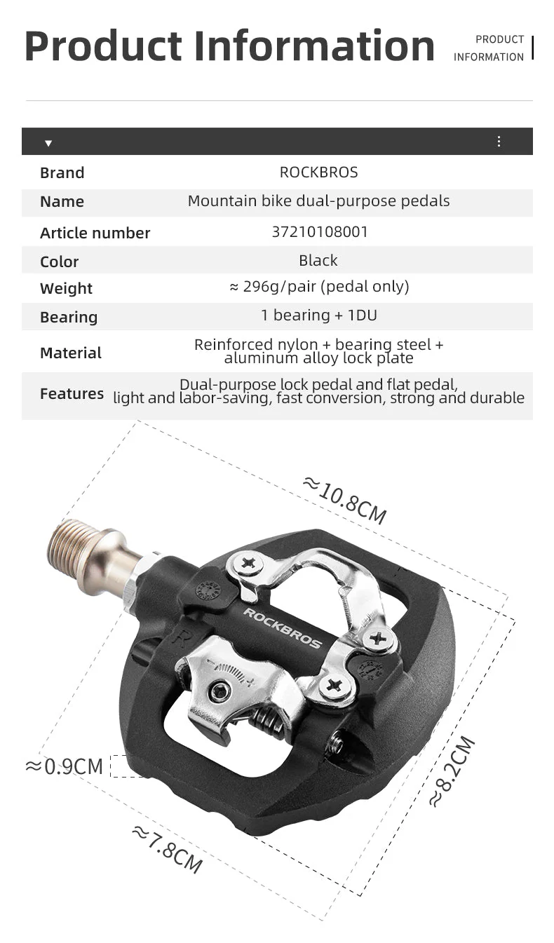 ROCKBROS SPD Dual-Purpose Bike Pedals - Compatible with Shimano MTB/Road - Image 10
