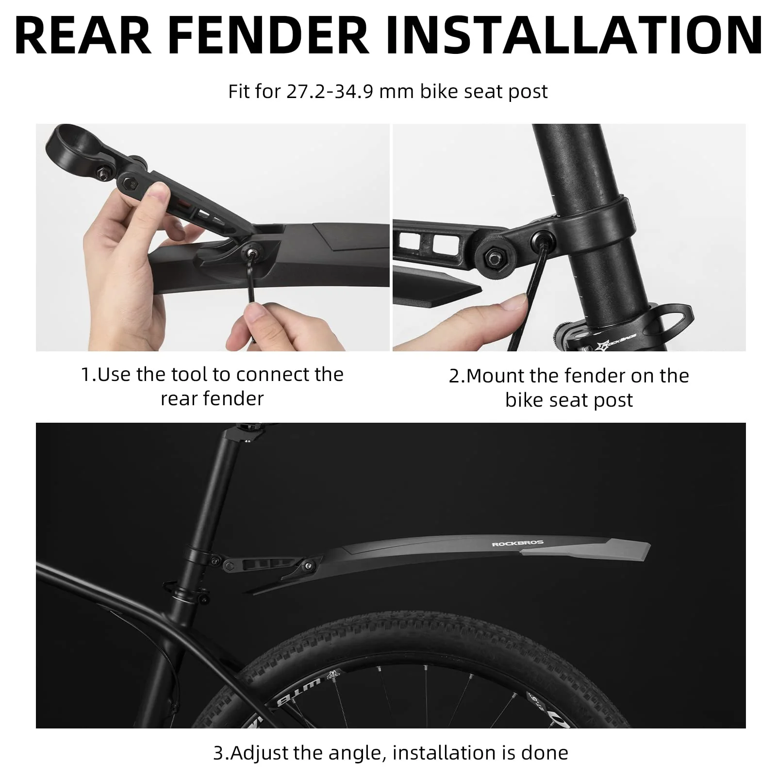 ROCKBROS Bike Adjustable MTB Mudguard Front/Rear Cycling Fender Bike Guards - Image 4