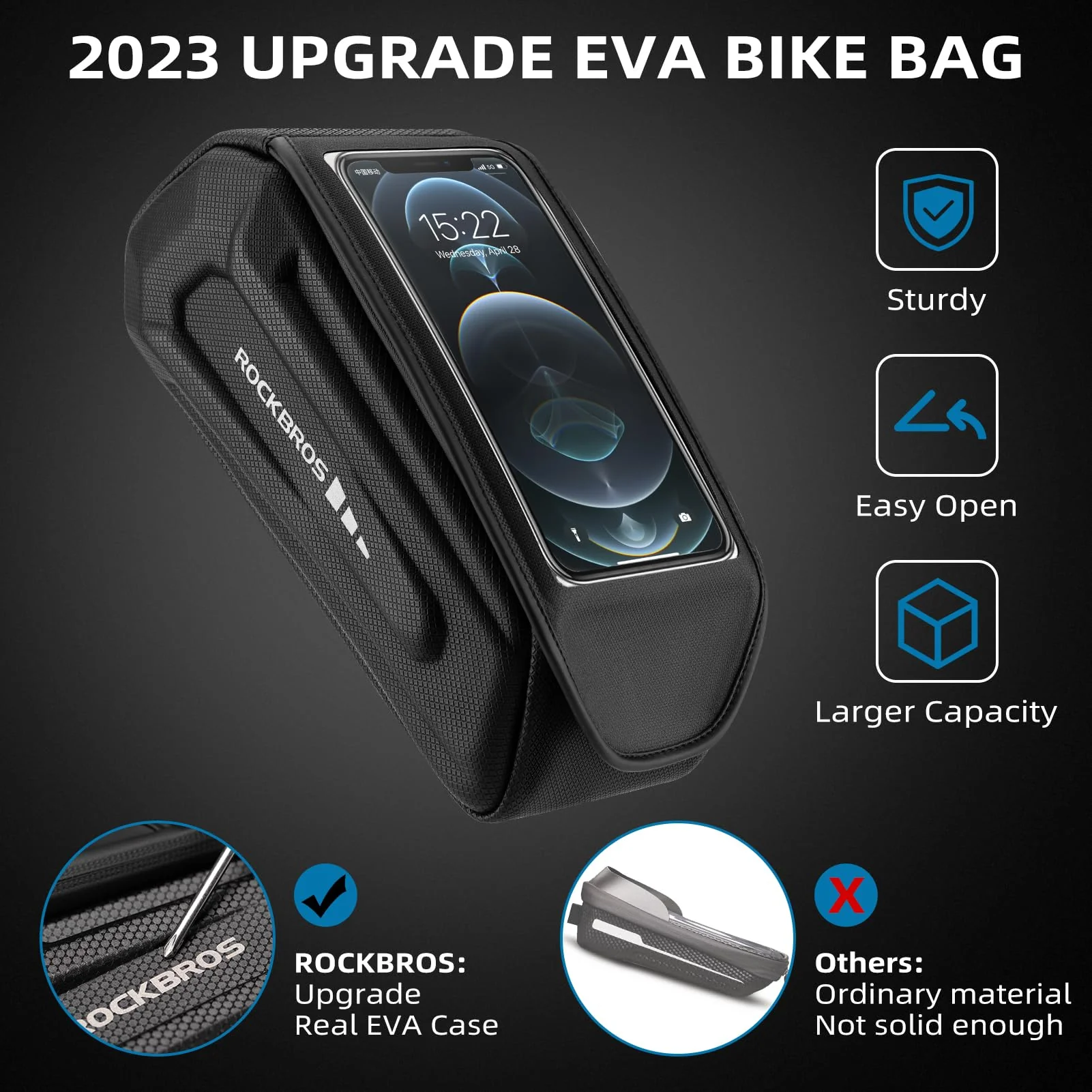 ROCKBROS Bike Bag Under 6.8” Bicycle Accessories Pouch, EVA Waterproof - Image 10