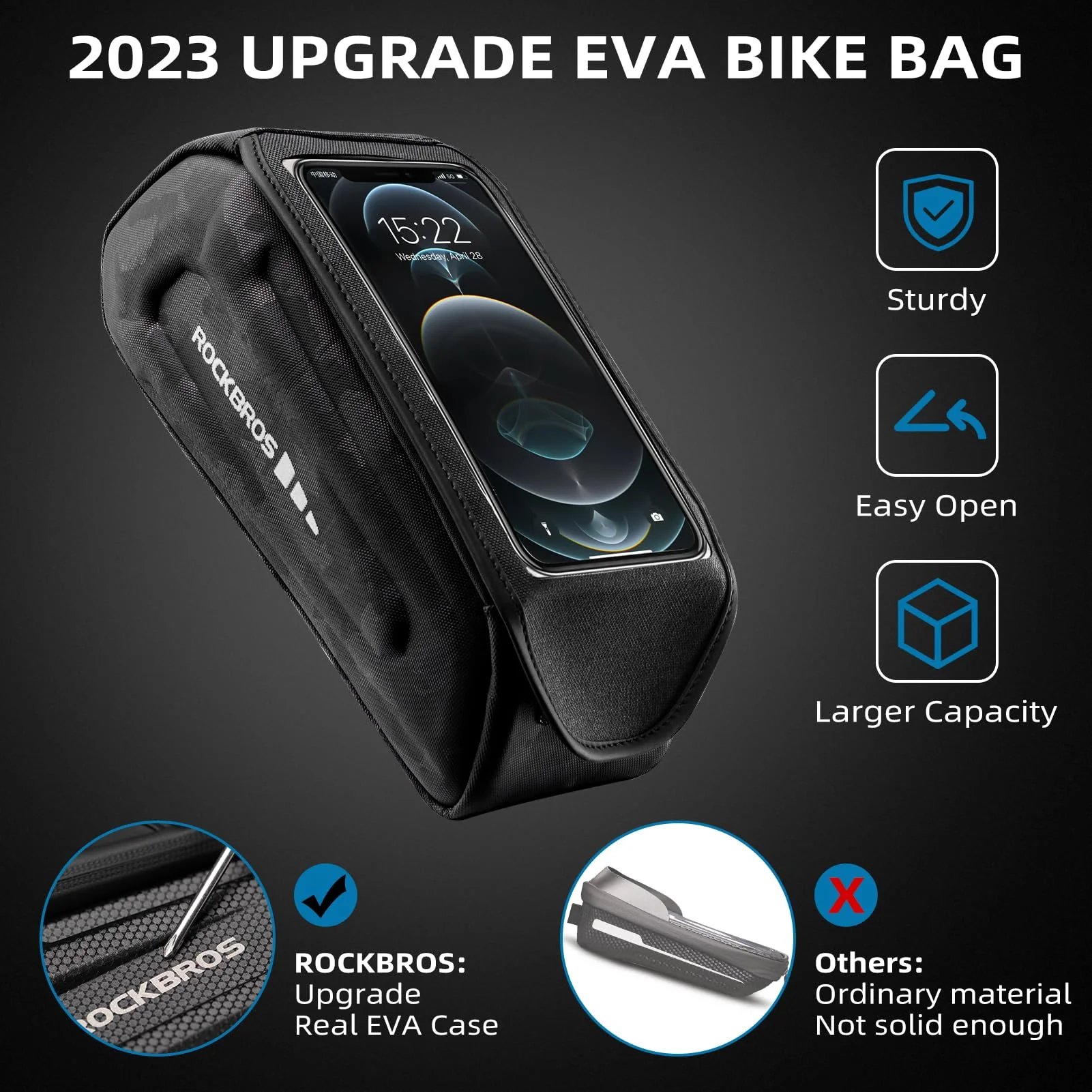 ROCKBROS Bike Bag Under 6.8” Bicycle Accessories Pouch, EVA Waterproof - Image 3