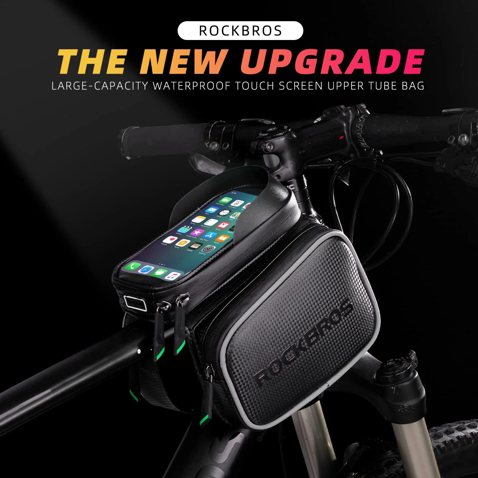 ROCKBROS Waterproof Bike Top Tube Bag - Phone Bag for 6.2” & Under - Image 2