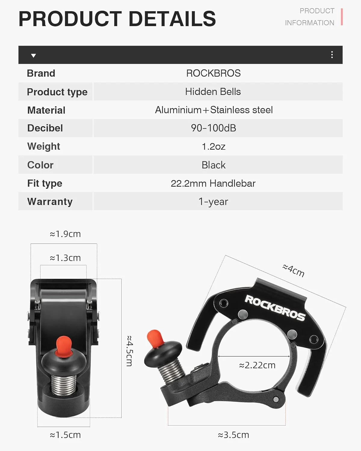 ROCKBROS Bike Bells Hidden for 22.2mm Handlebars More Than 100dB - Image 10