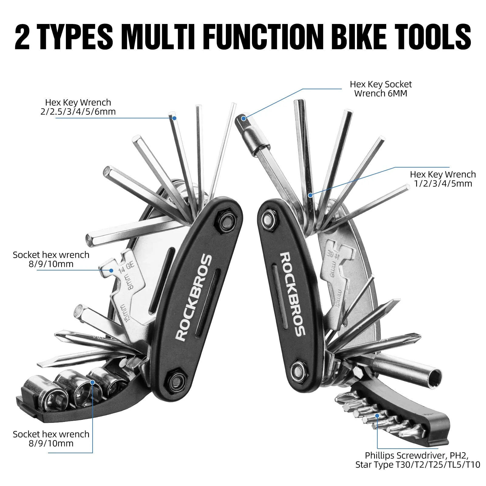 ROCKBROS Bike Foldable Repair Kit 16-in-1 Multi-Function Portable Allen Wrench and Tire Lever - Image 5