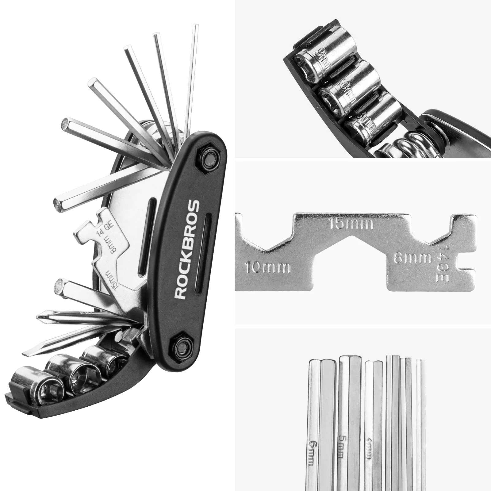 ROCKBROS Bike Foldable Repair Kit 16-in-1 Multi-Function Portable Allen Wrench and Tire Lever - Image 8