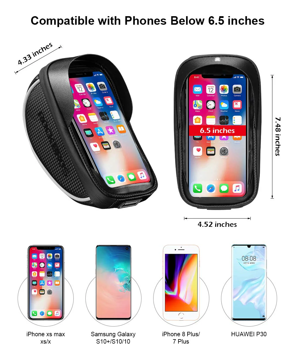 ROCKBROS Bike Front Frame HandlebarWaterproof Bag below 6.5" - Image 3