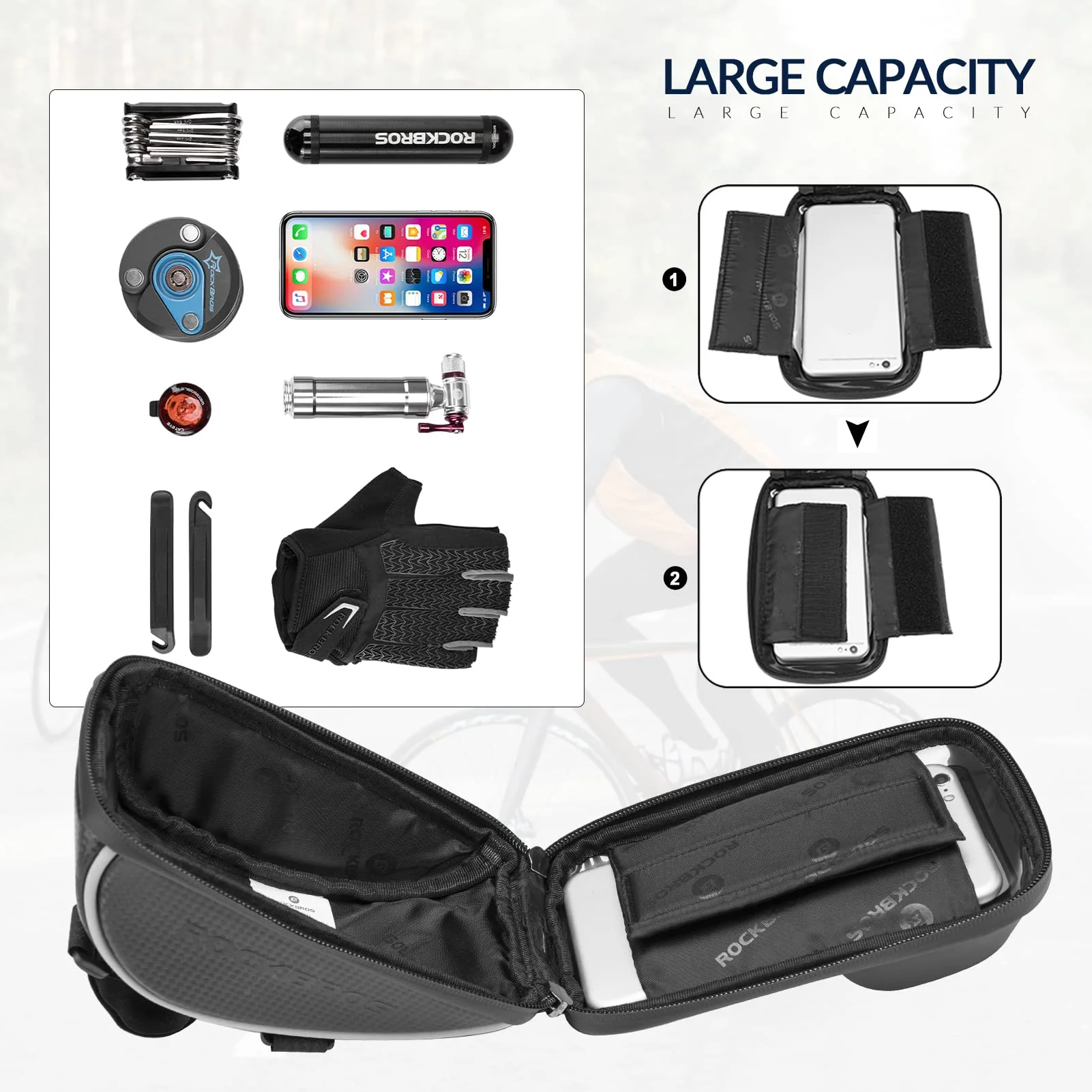 ROCKBROS Bike Front Frame HandlebarWaterproof Bag below 6.5" - Image 5