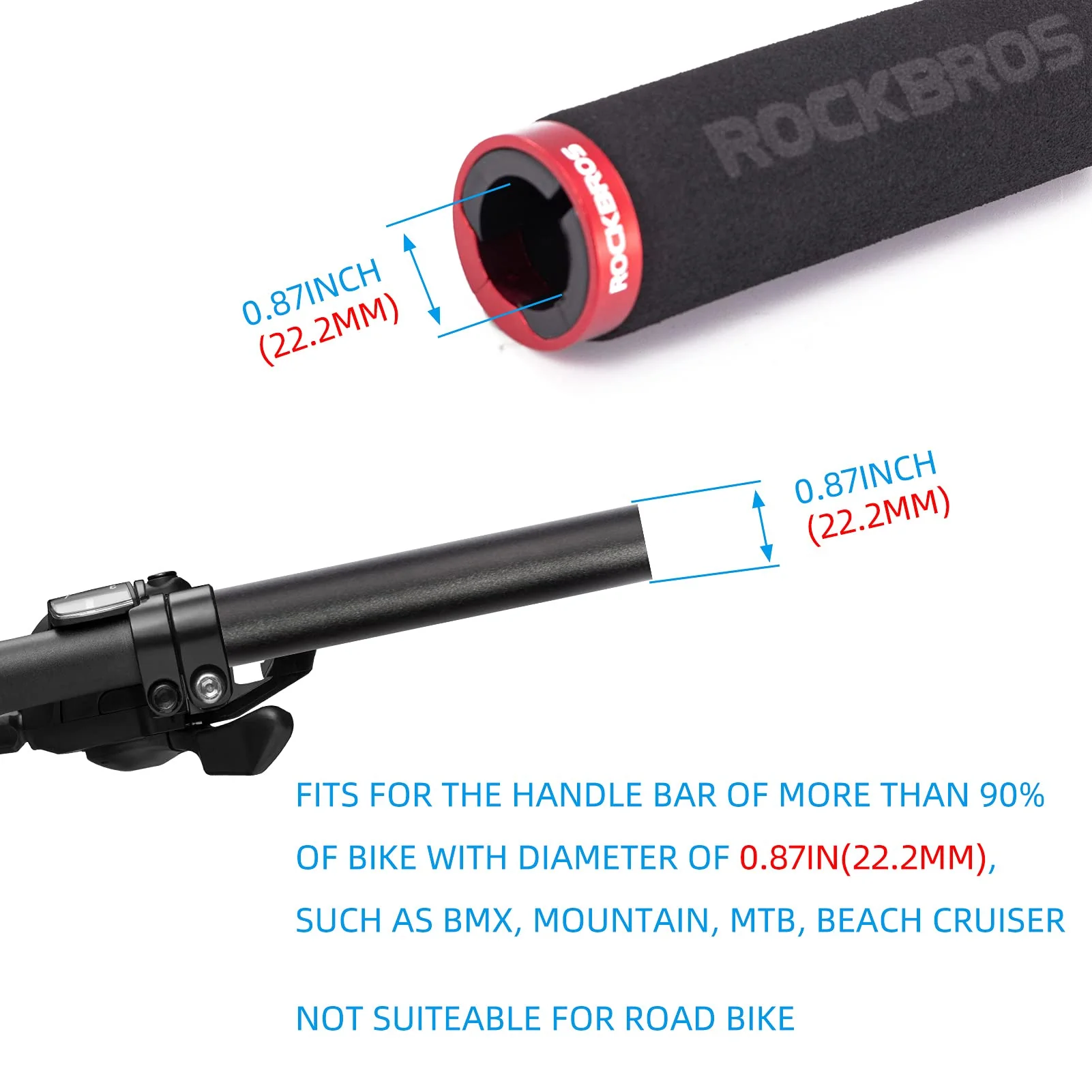 ROCKBROS Bike Grips Foam Single Lock on Bicycle  Soft Comfortable Non-Slip Bike Handle Grips - Image 14