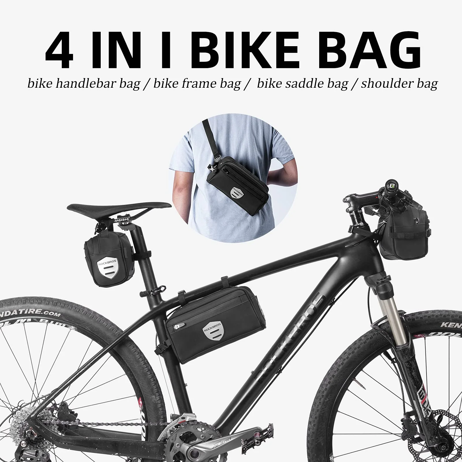 ROCKBROS Bike Handlebar  Front Frame Bag with Removable Shoulder Strap for Cycling - Image 3