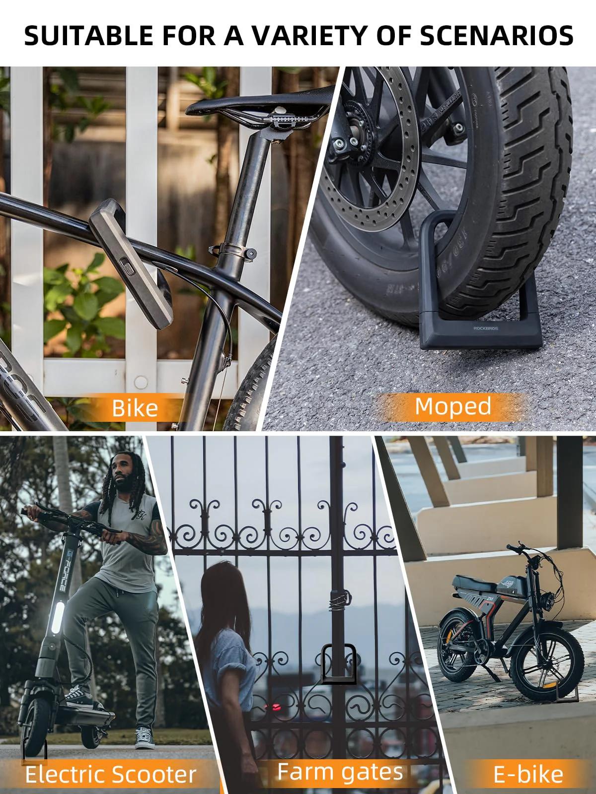ROCKBROS Bike Lock Set Heavy Duty Bike U Lock with 4 Ft Security Steel Cable - Image 11