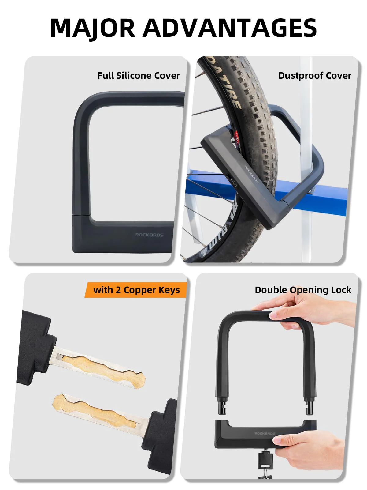 ROCKBROS Bike Lock Set Heavy Duty Bike U Lock with 4 Ft Security Steel Cable - Image 12