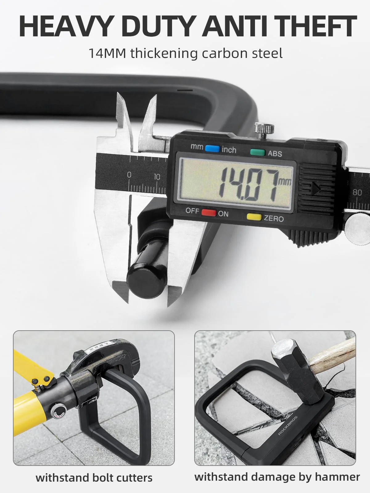 ROCKBROS Bike Lock Set Heavy Duty Bike U Lock with 4 Ft Security Steel Cable - Image 3