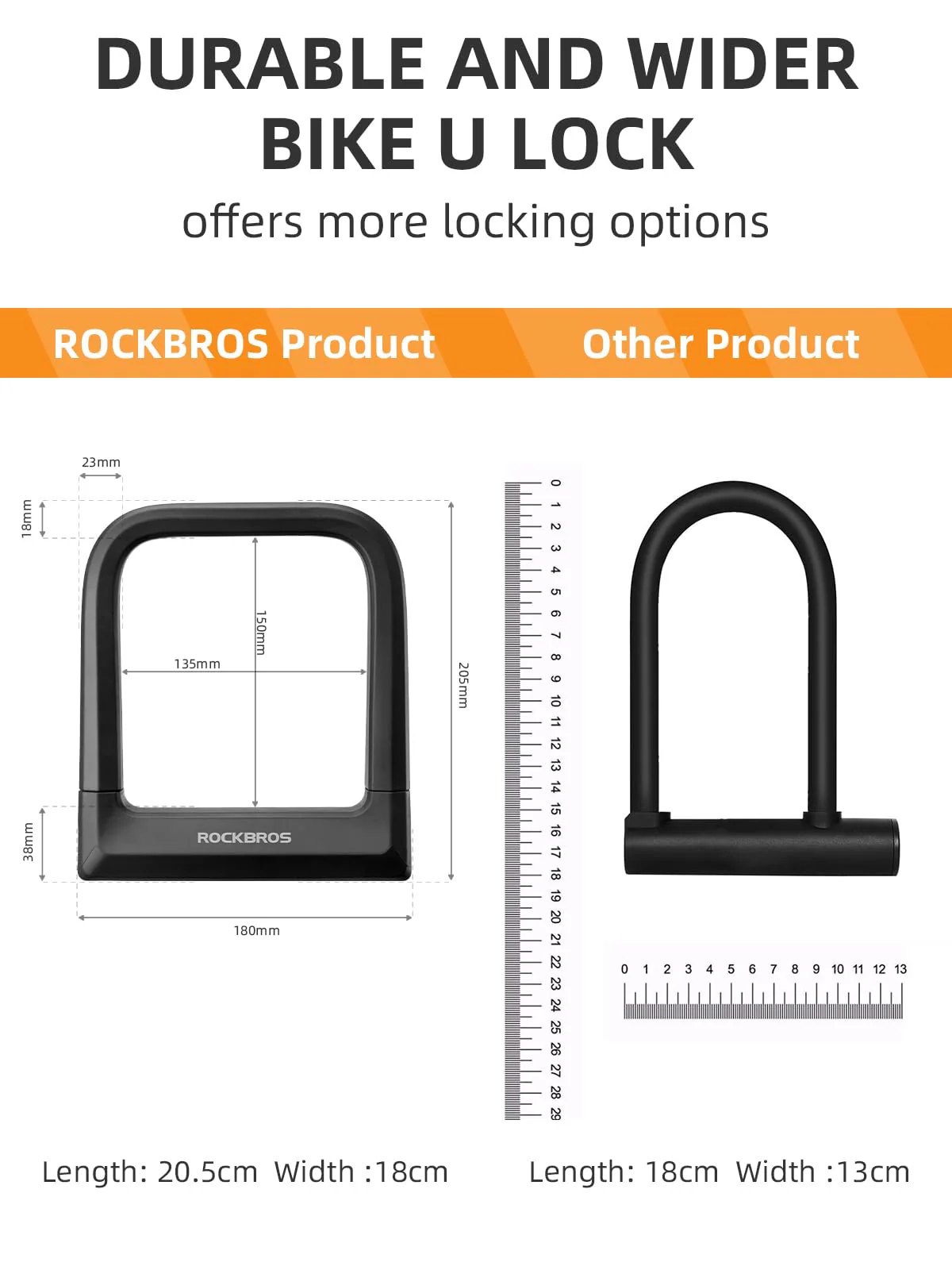 ROCKBROS Bike Lock Set Heavy Duty Bike U Lock with 4 Ft Security Steel Cable - Image 9