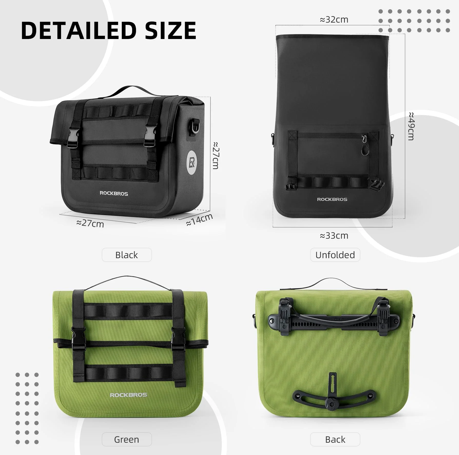 ROCKBROS Bike Panniers 15L Waterproof Bike Rack Bag for Cycling Commuting - Image 8