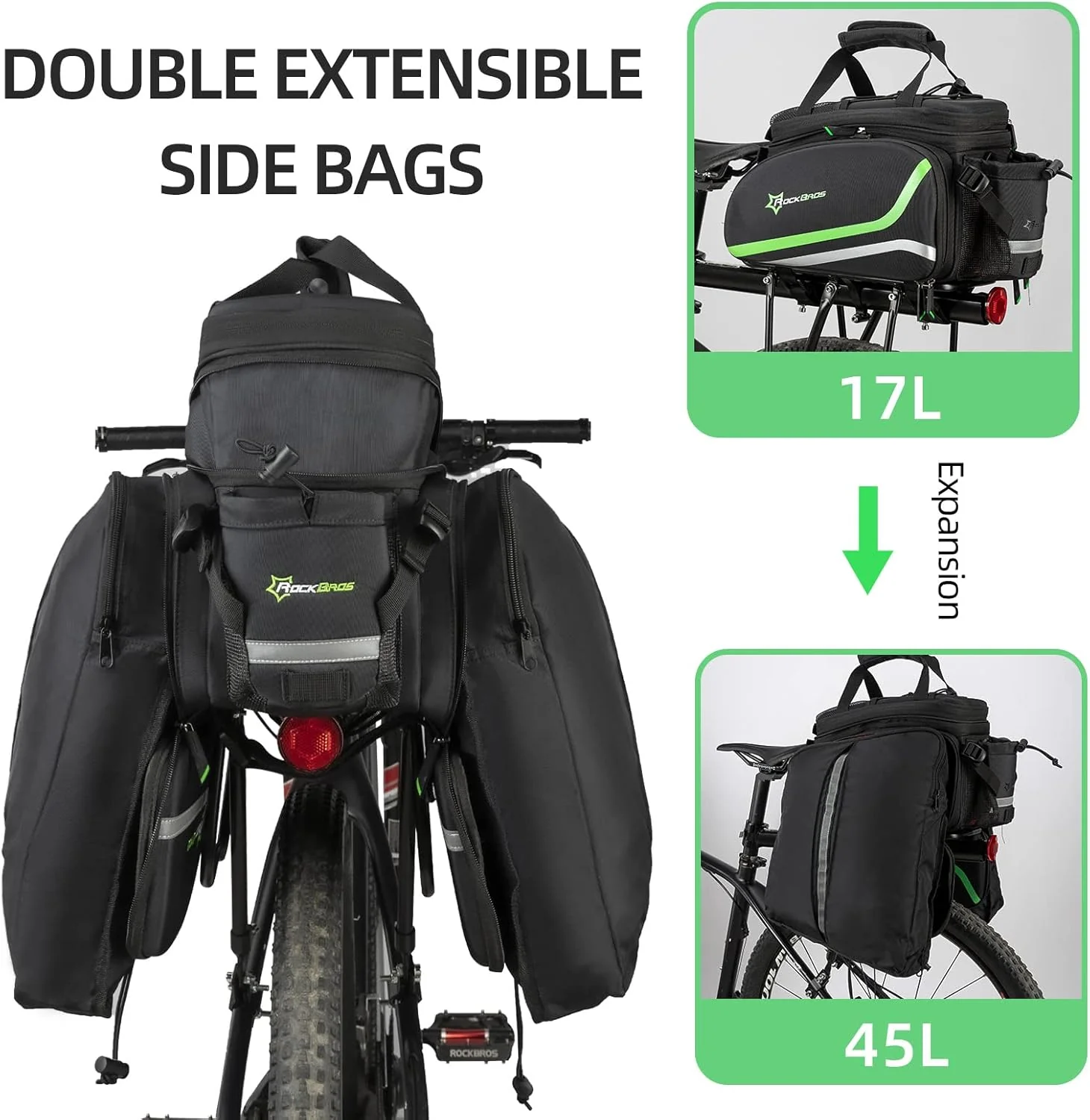 ROCKBROS Bike Panniers for Bicycle Trunk Bag 17L-45L bag Waterproof - Image 3