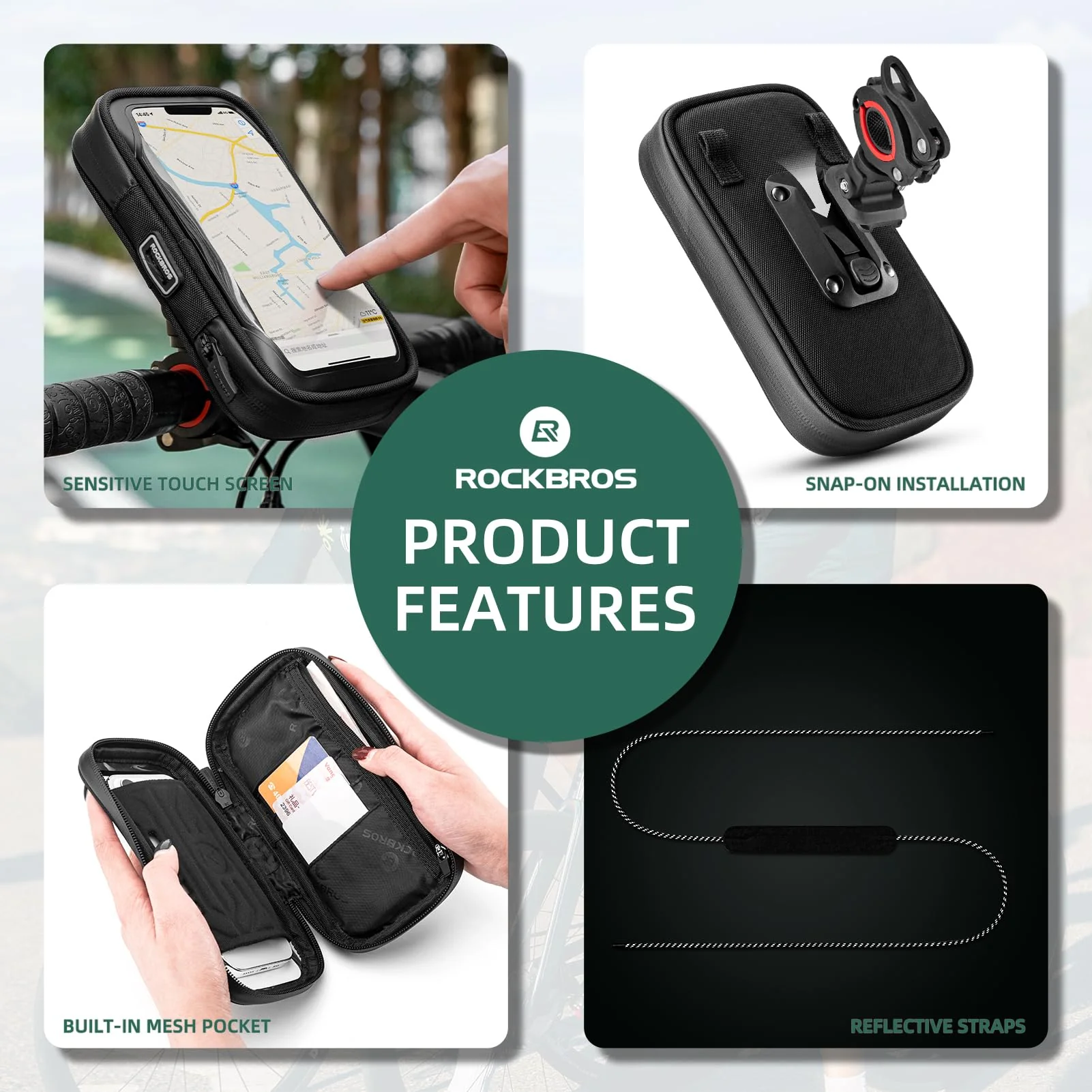ROCKBROS Bike Phone Mount Bag 270°Rotatable Quick Release Bike Phone Holder Handlebar Bag - Image 5