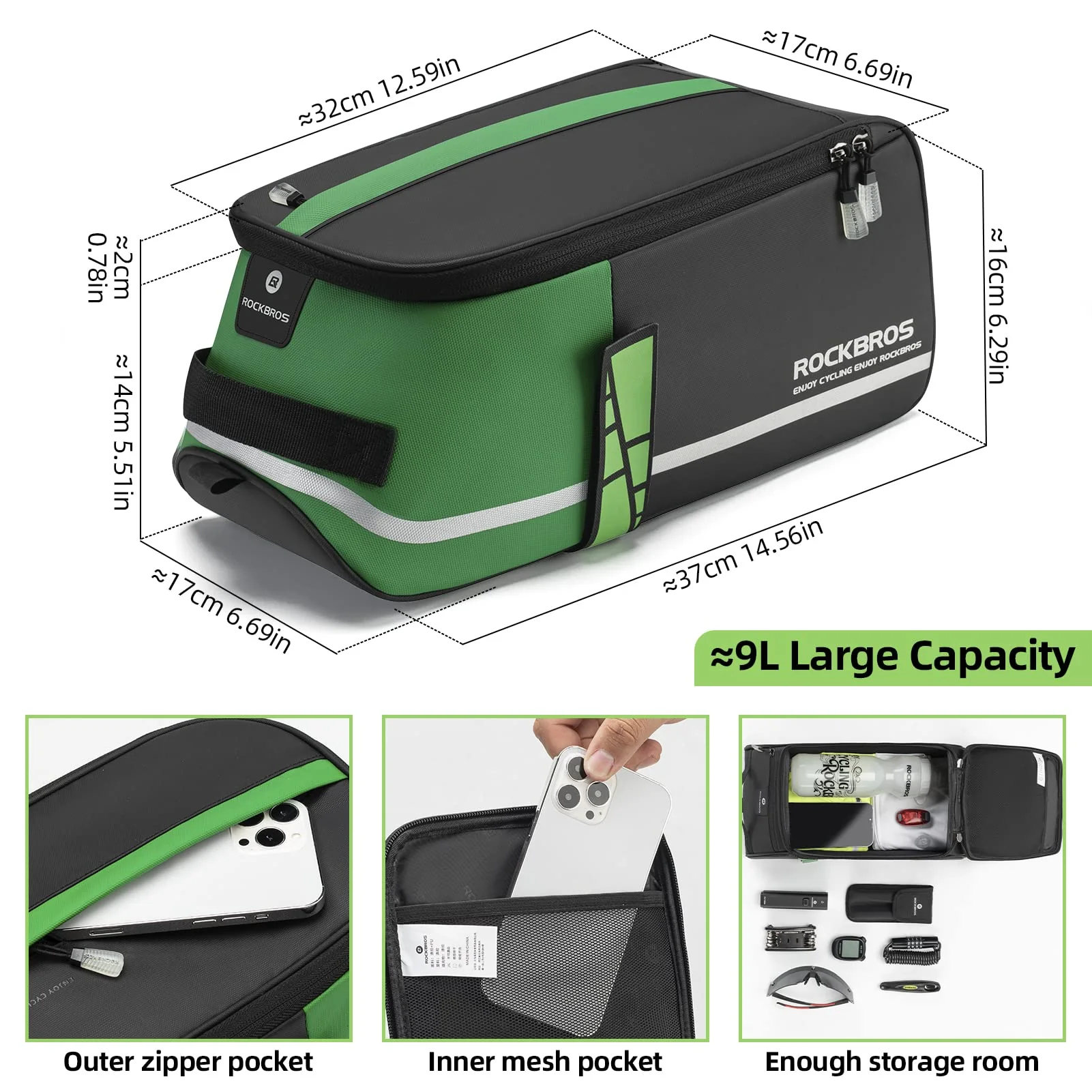 ROCKBROS Bike Rear Rack Bag Reflective Bicycle Saddle Bag Cycling Luggage Panniers with Shoulder Straps - Image 3