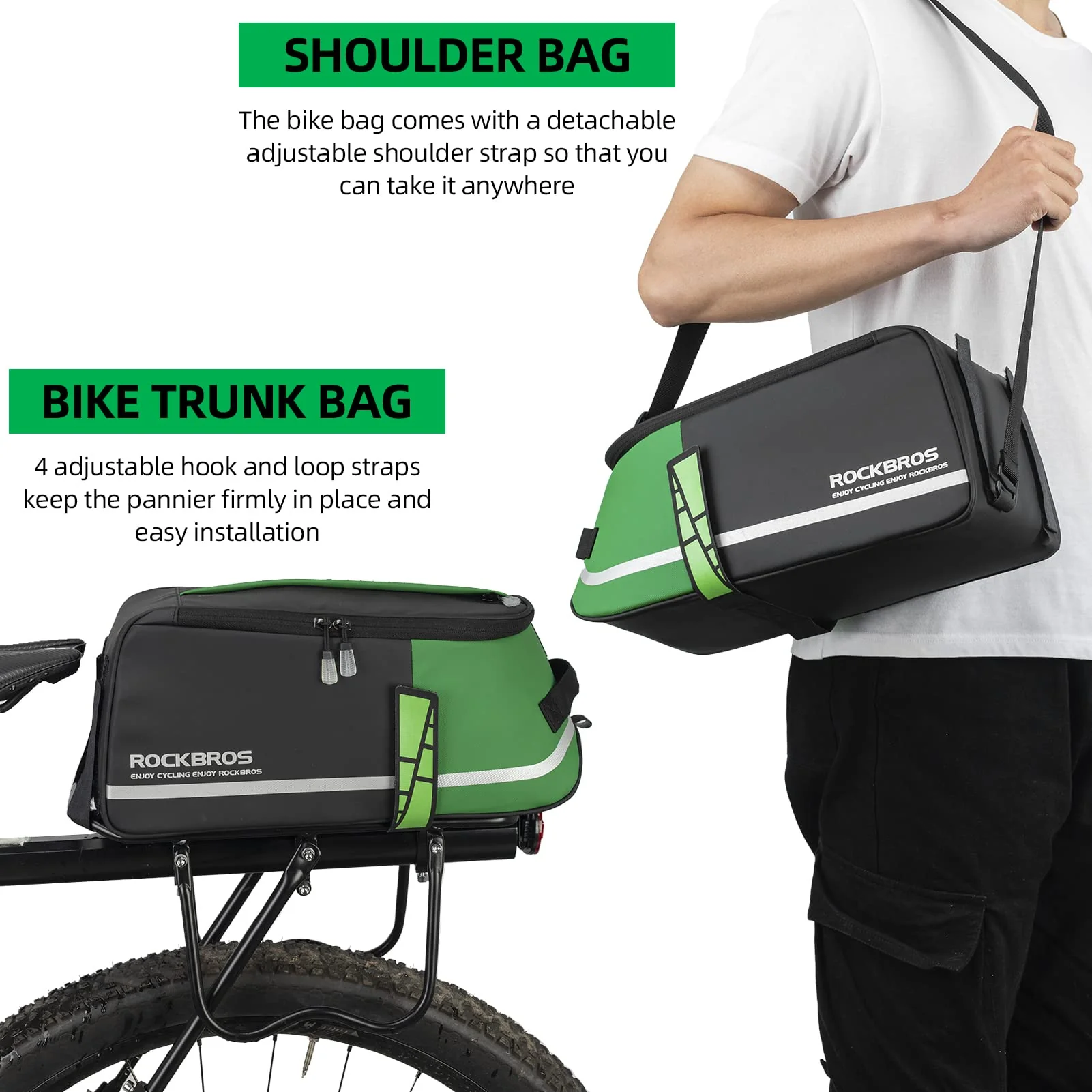 ROCKBROS Bike Rear Rack Bag Reflective Bicycle Saddle Bag Cycling Luggage Panniers with Shoulder Straps - Image 5