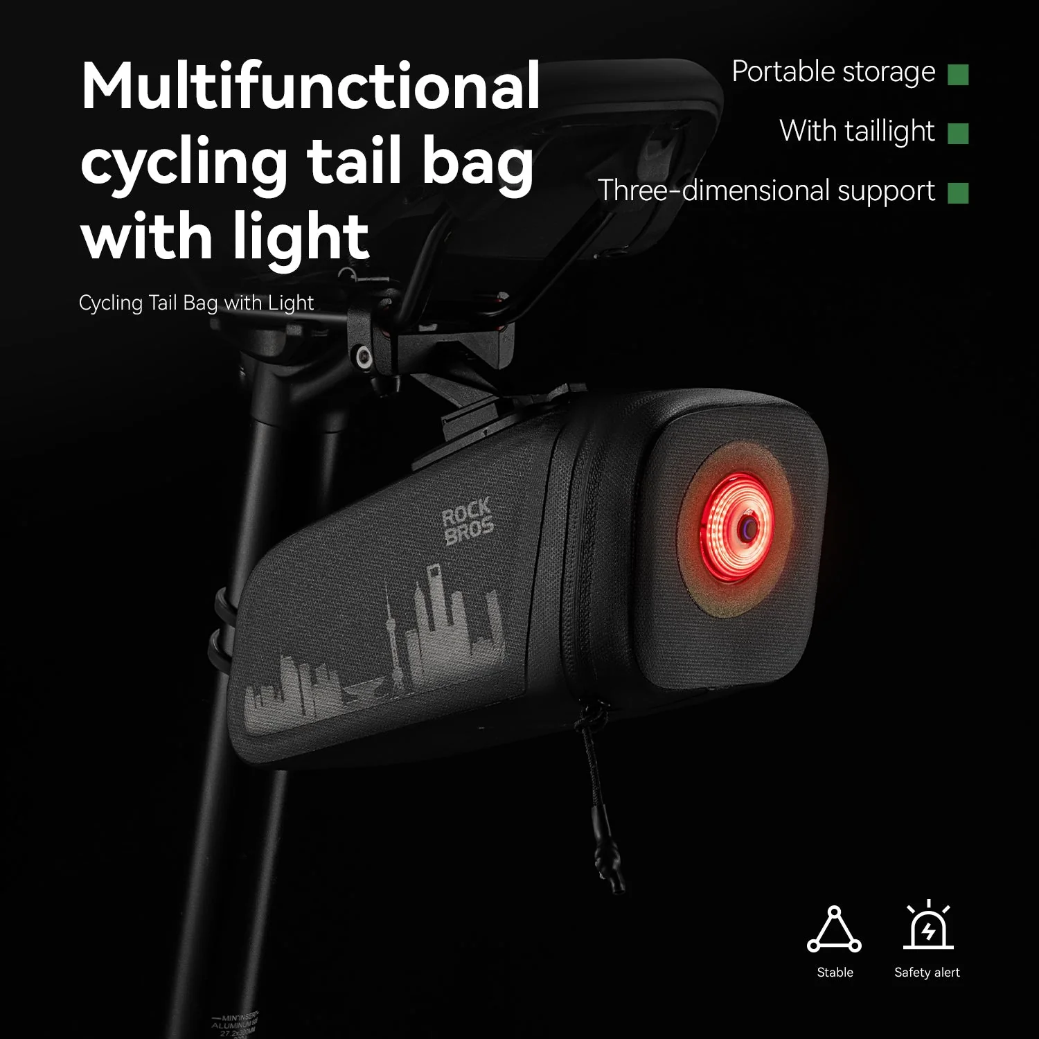 ROCKBROS Bike Saddle Bag Waterproof with Brake Sensor Tail Light - Image 7