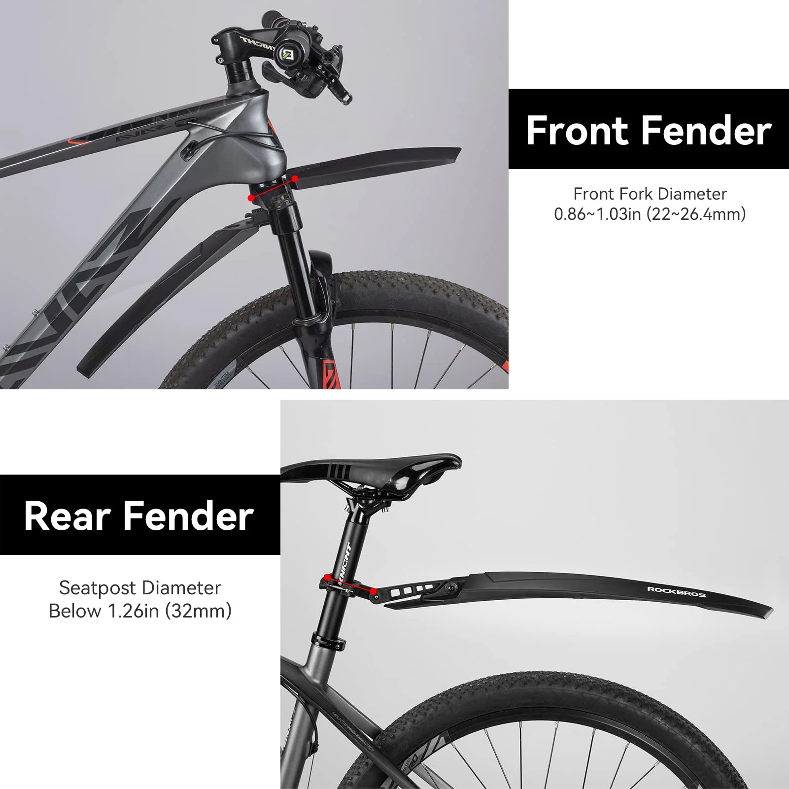 ROCKBROS Adjustable MTB Mud Guards Front & Rear Splash Guard - Image 3