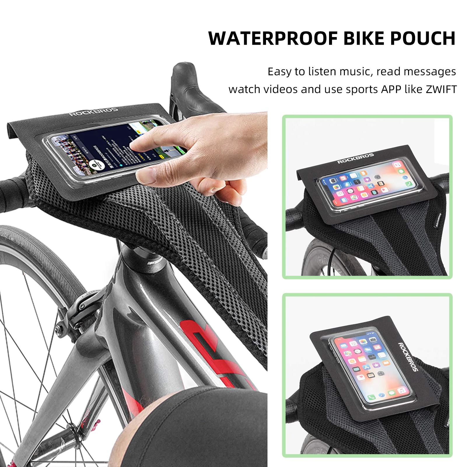ROCKBROS Bike Sweat Guard Bicycle Trainer Sweat Net with Phone Pouch below 6.2’’ - Image 3