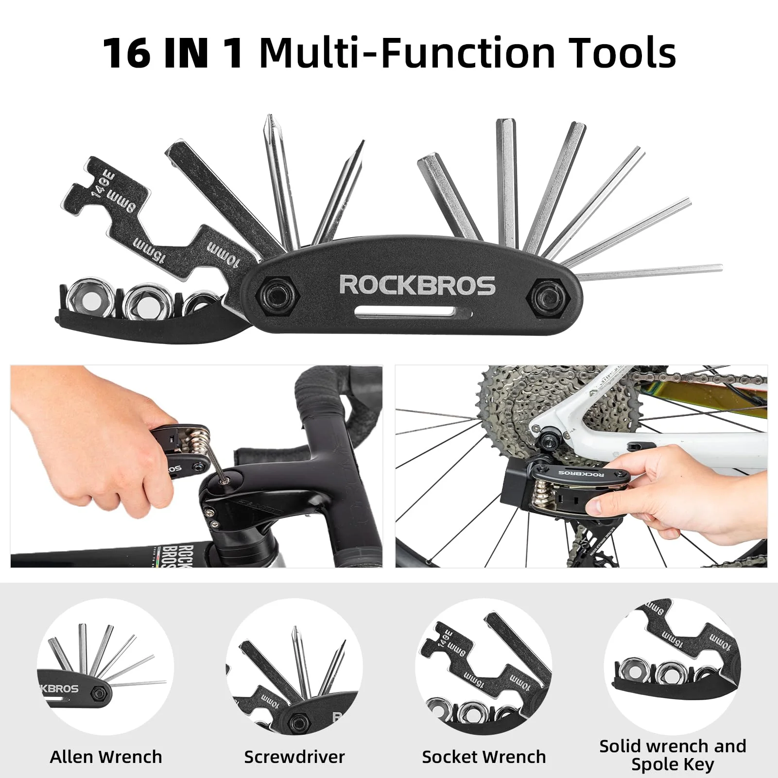 ROCKBROS Bike Tool Kit with Tire Pump, Multi-Function Tool, Patches, Portable Repair Bag - Image 4