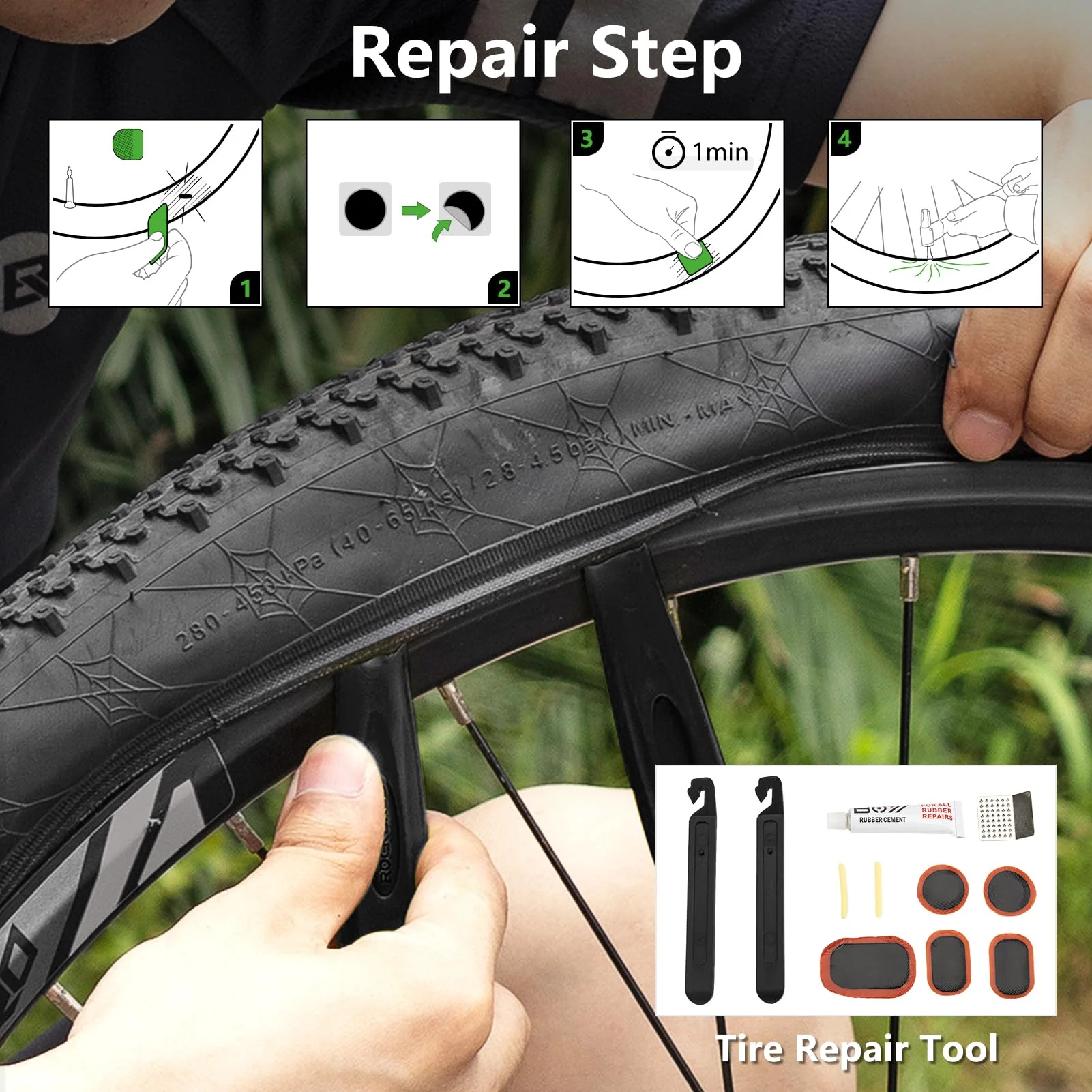 ROCKBROS Bike Tool Kit with Tire Pump, Multi-Function Tool, Patches, Portable Repair Bag - Image 5