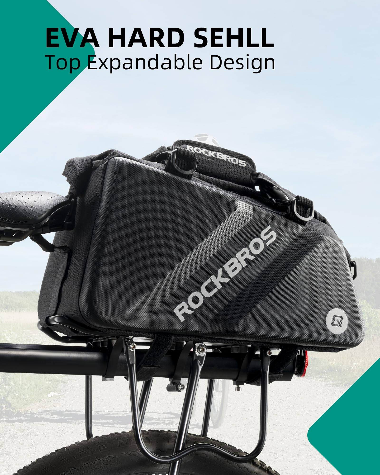 ROCKBROS Bike Trunk Bag Top Expandable Rear Rack Bag, EVA Hard Shell - Image 4