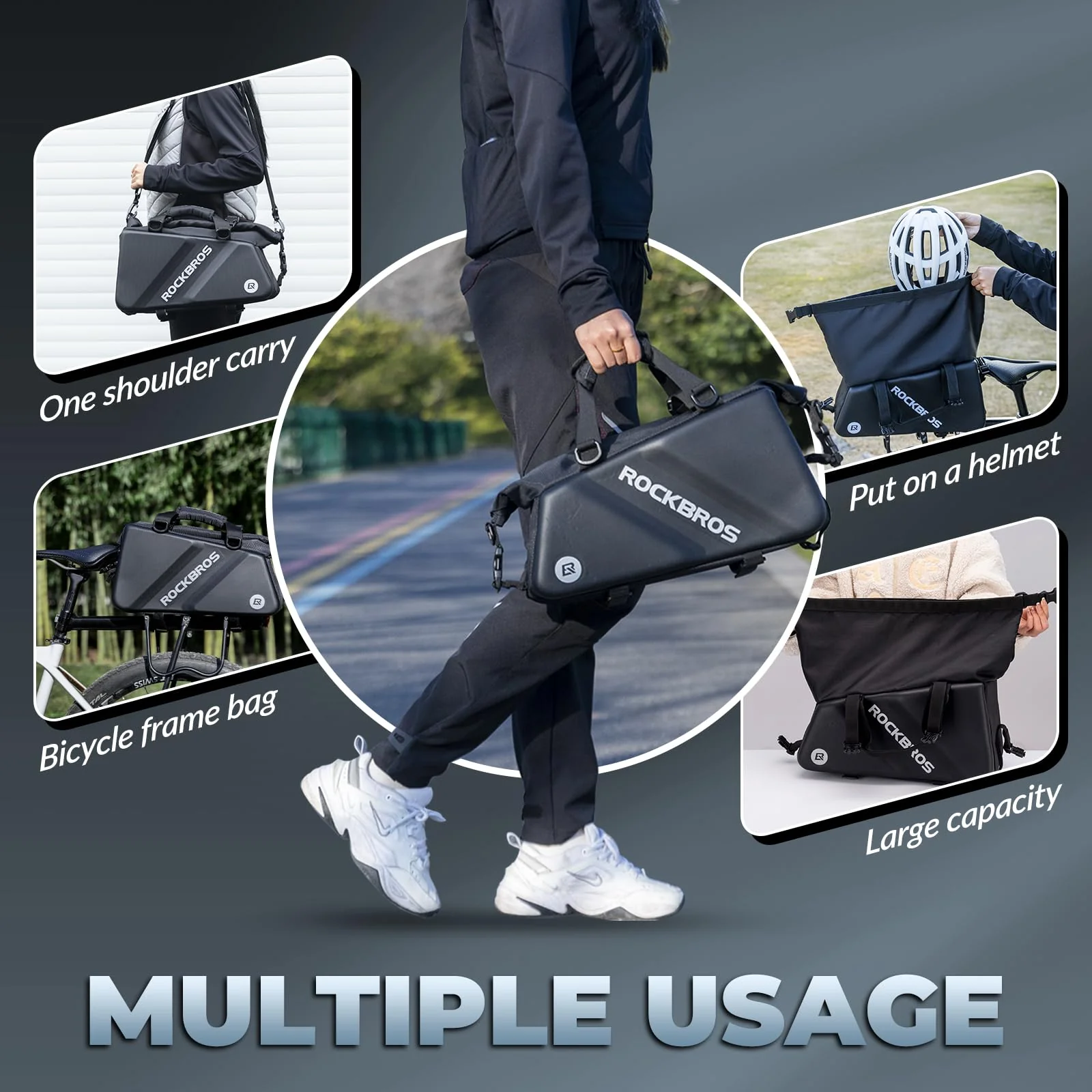 ROCKBROS Bike Trunk Bag Top Expandable Rear Rack Bag, EVA Hard Shell - Image 6