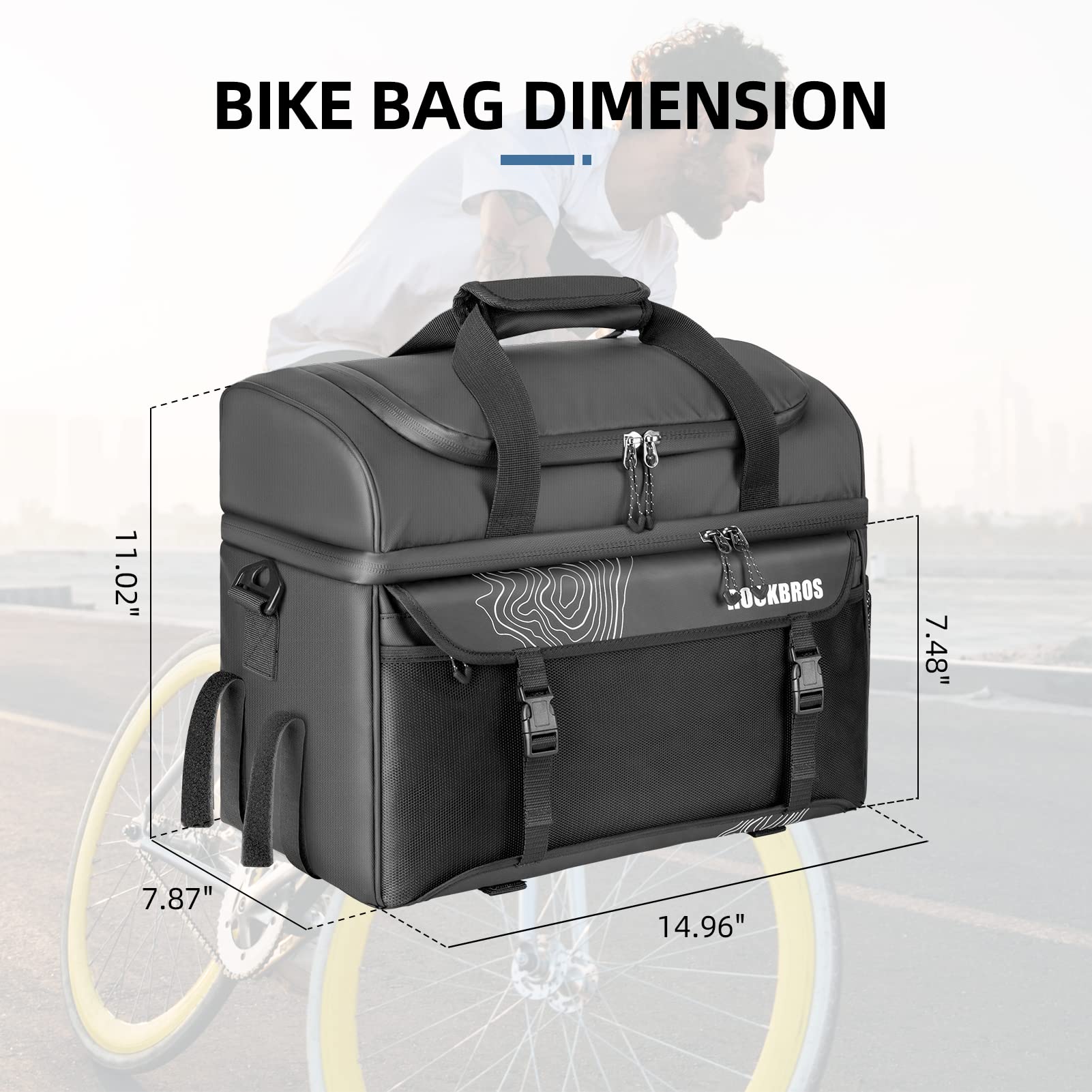 ROCKBROS Bike Trunk Cooler Bag Bicycle Rack Rear Seat Carrier Insulated Panniers 11L - Image 4