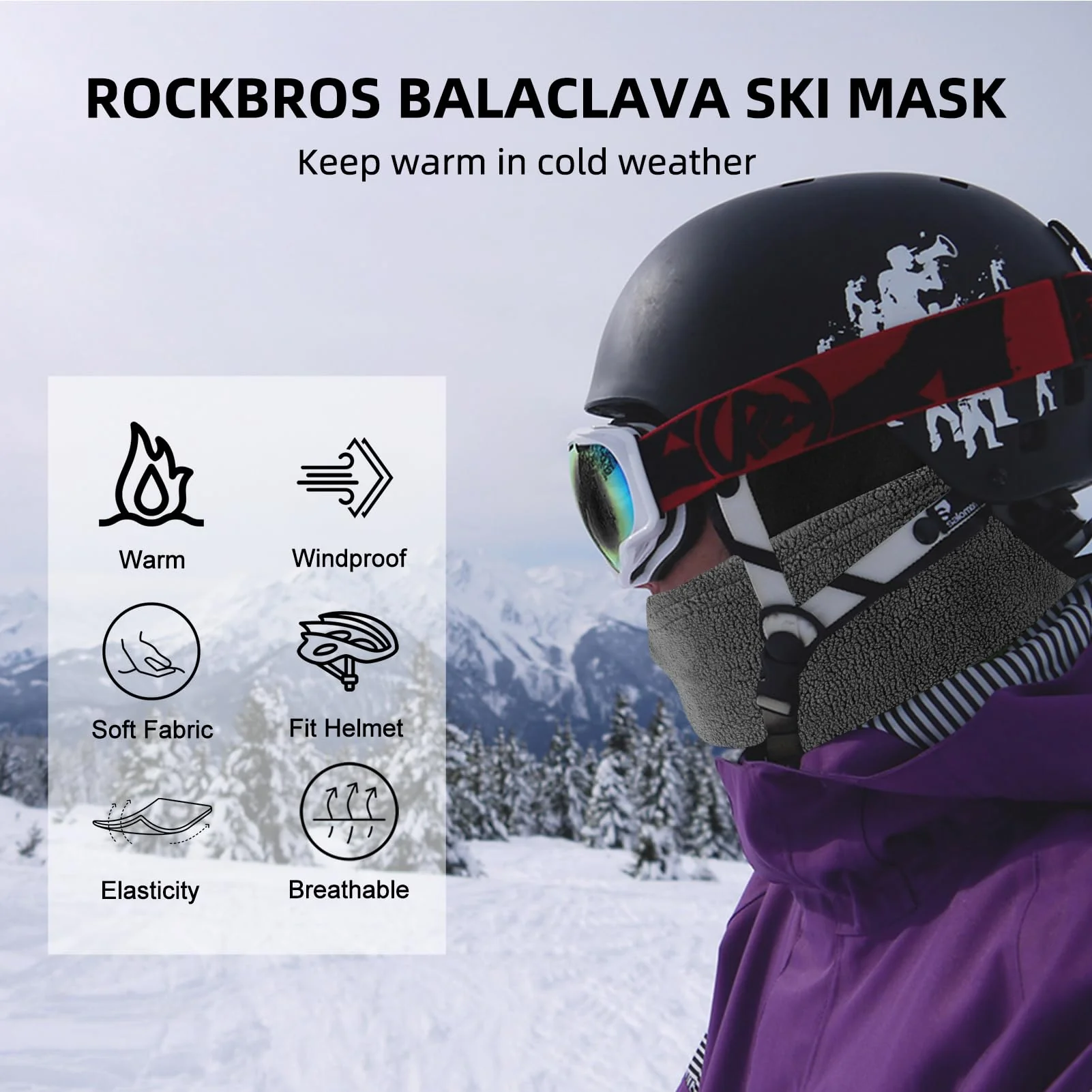 ROCKBROS Cold Weather Windproof Thermal Winter Balaclava Ski Mask Neck Warmer Hood - Image 119