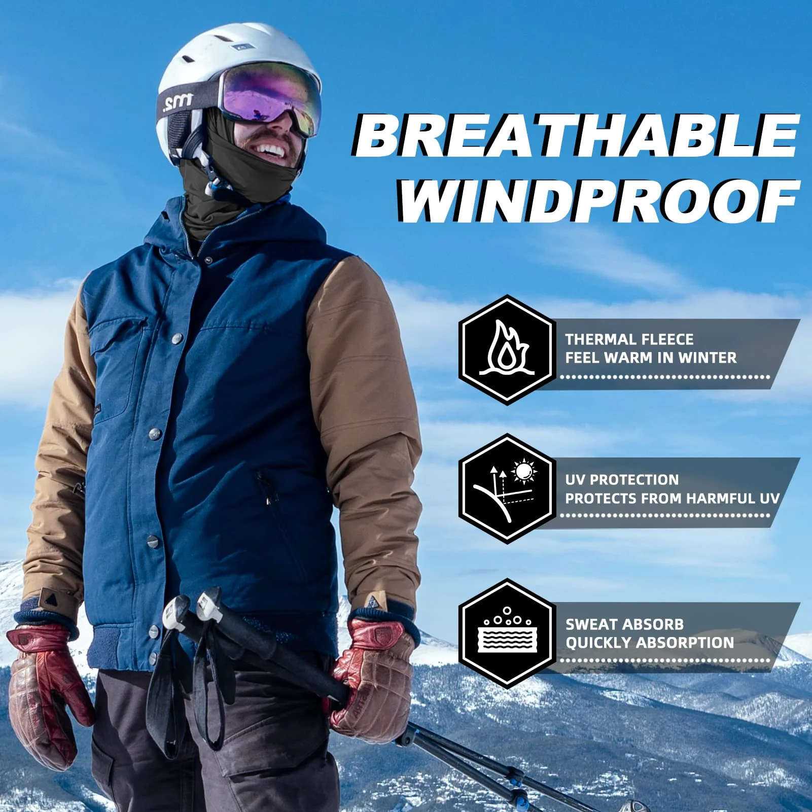 ROCKBROS Cold Weather Windproof Thermal Winter Balaclava Ski Mask Neck Warmer Hood - Image 78