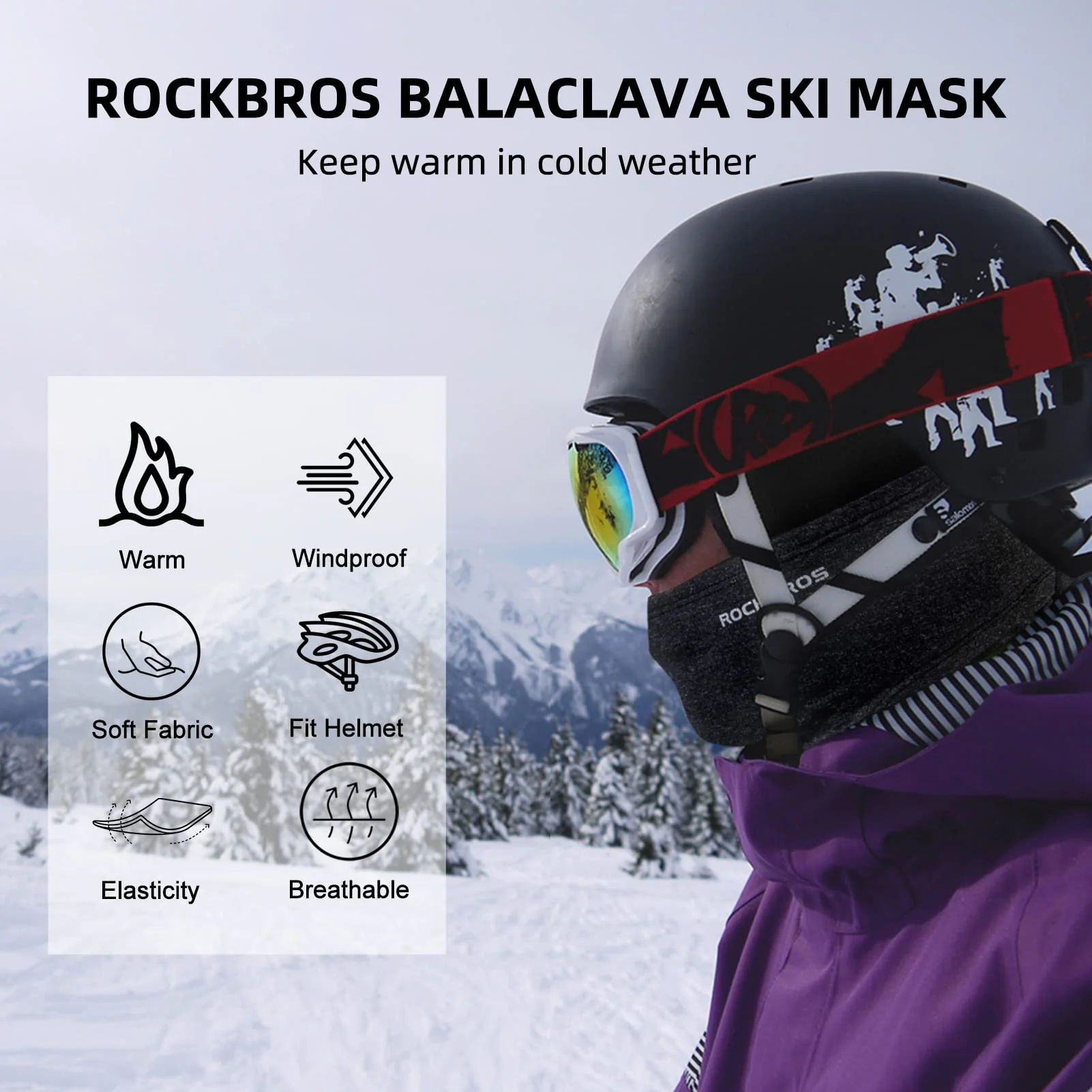 ROCKBROS Cold Weather Windproof Thermal Winter Balaclava Ski Mask Neck Warmer Hood - Image 79