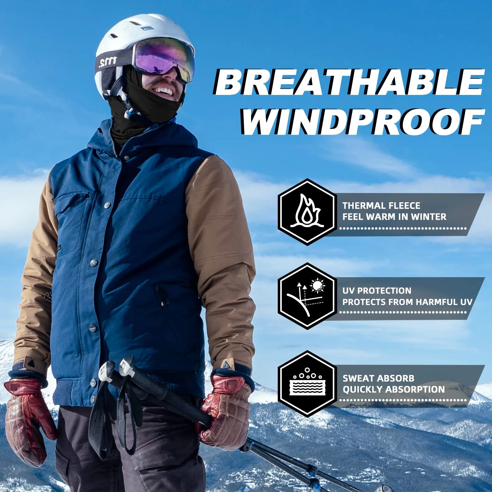 ROCKBROS Cold Weather Windproof Thermal Winter Balaclava Ski Mask Neck Warmer Hood - Image 82