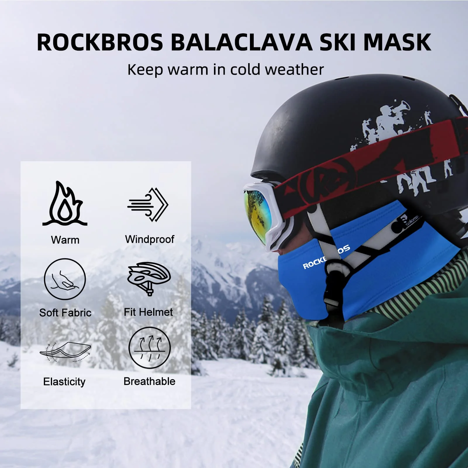 ROCKBROS Cold Weather Windproof Thermal Winter Balaclava Ski Mask Neck Warmer Hood - Image 89