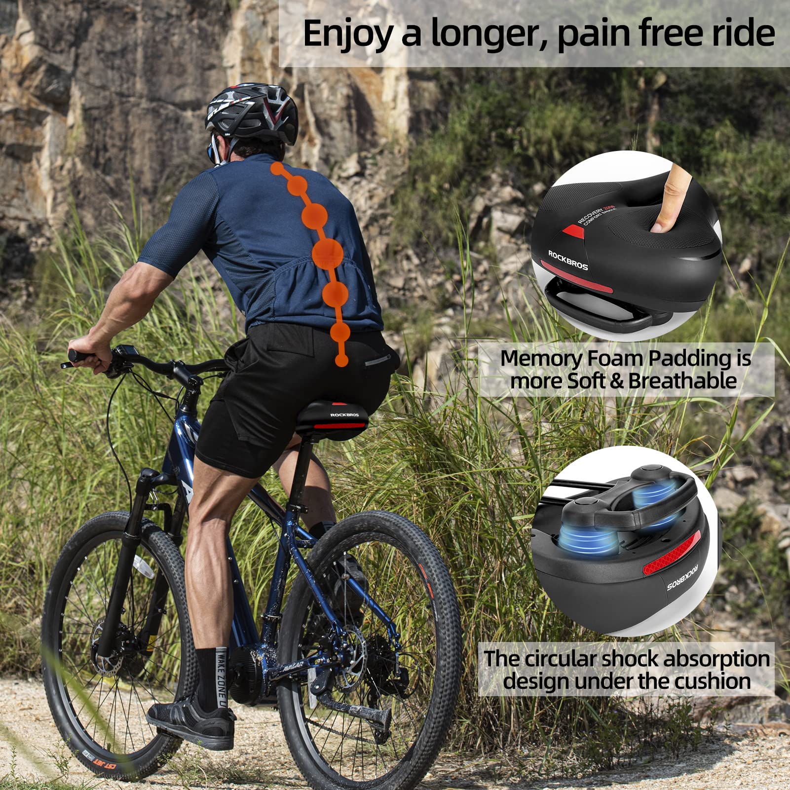 ROCKBROS Comfort Bike Saddle Soft Wide Seat for Men Women with Shock Absorption - Image 9