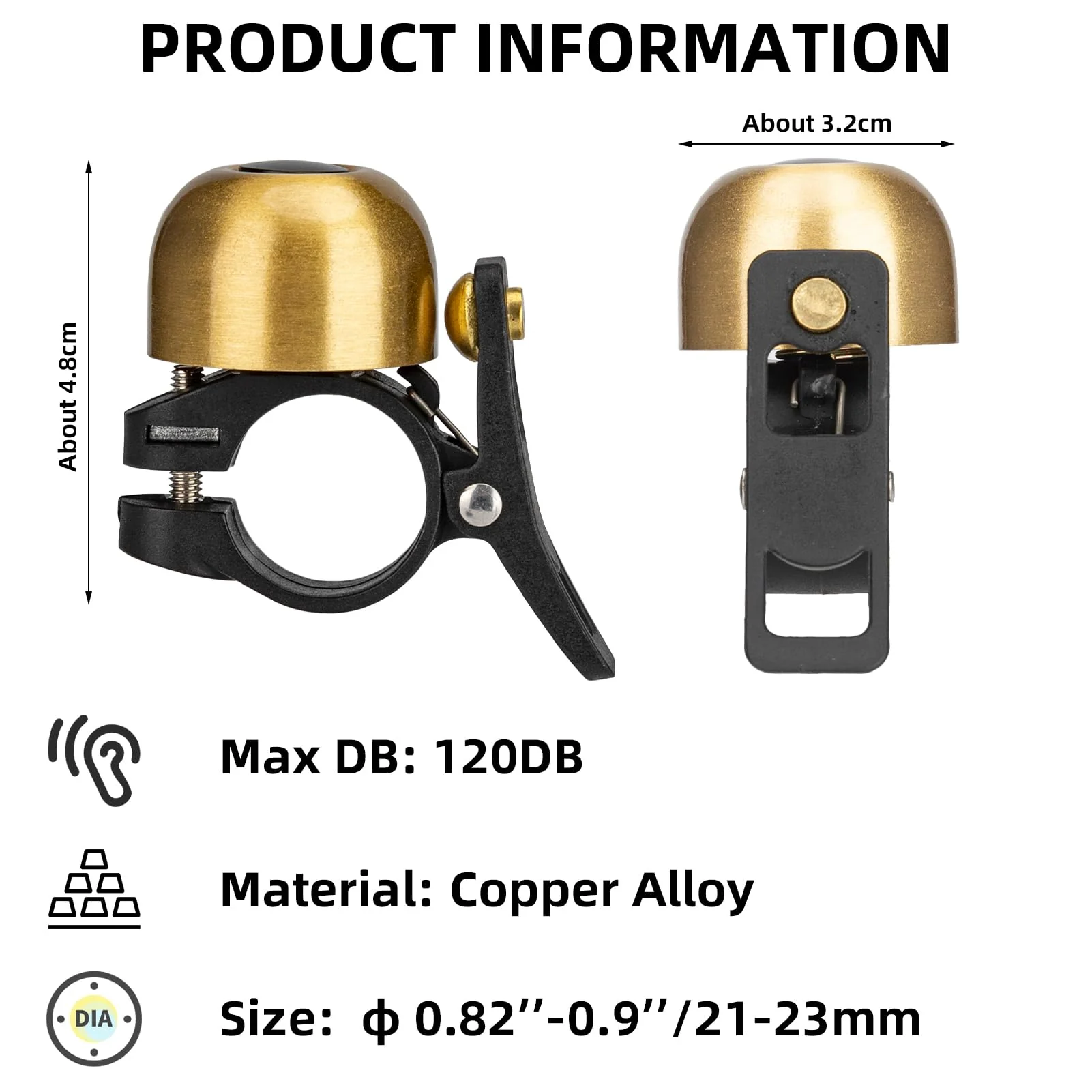 ROCKBROS Copper Alloy Bike Bell, Loud Classic Ring, Fits 21-23mm Handlebars for Adults - Image 12