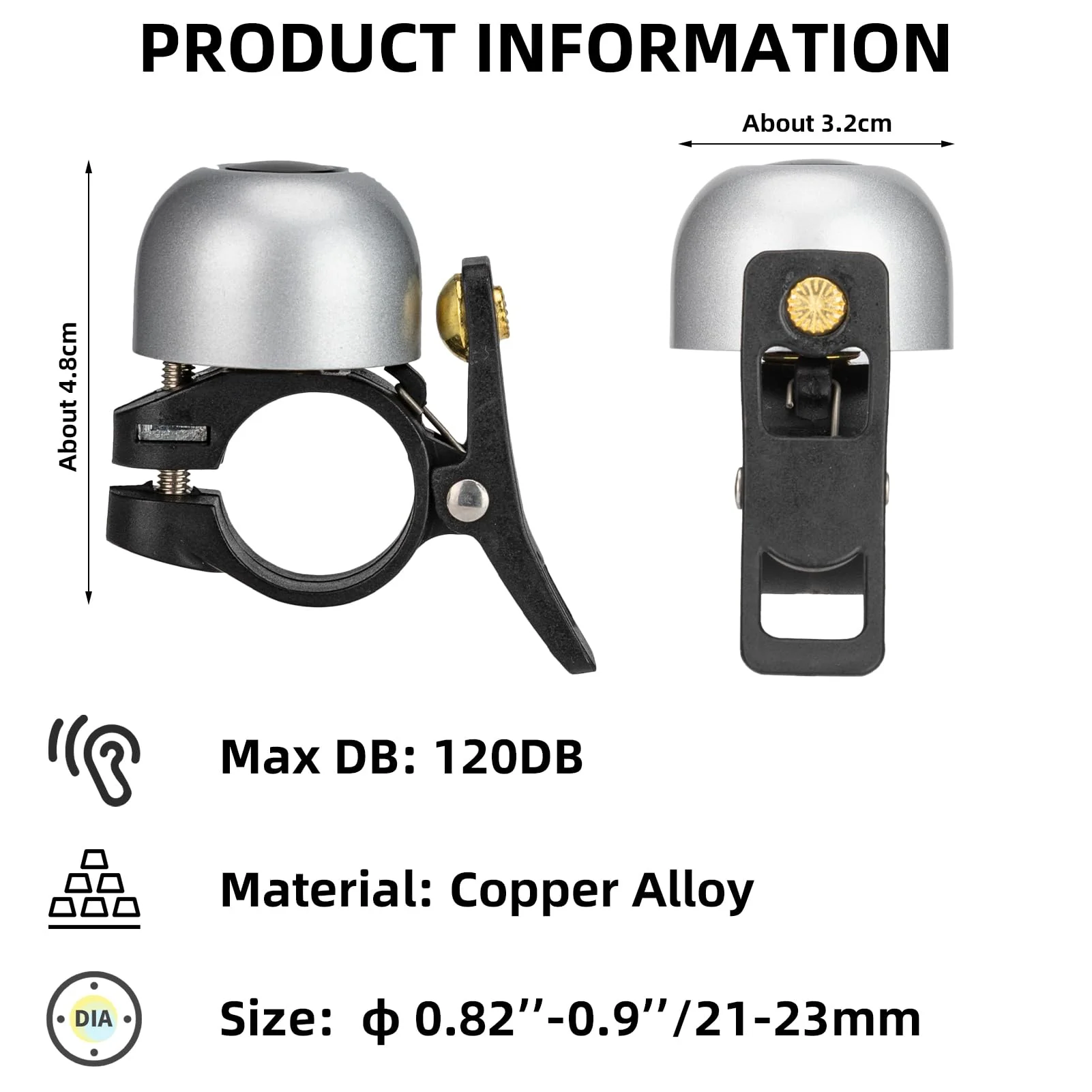 ROCKBROS Copper Alloy Bike Bell, Loud Classic Ring, Fits 21-23mm Handlebars for Adults - Image 15