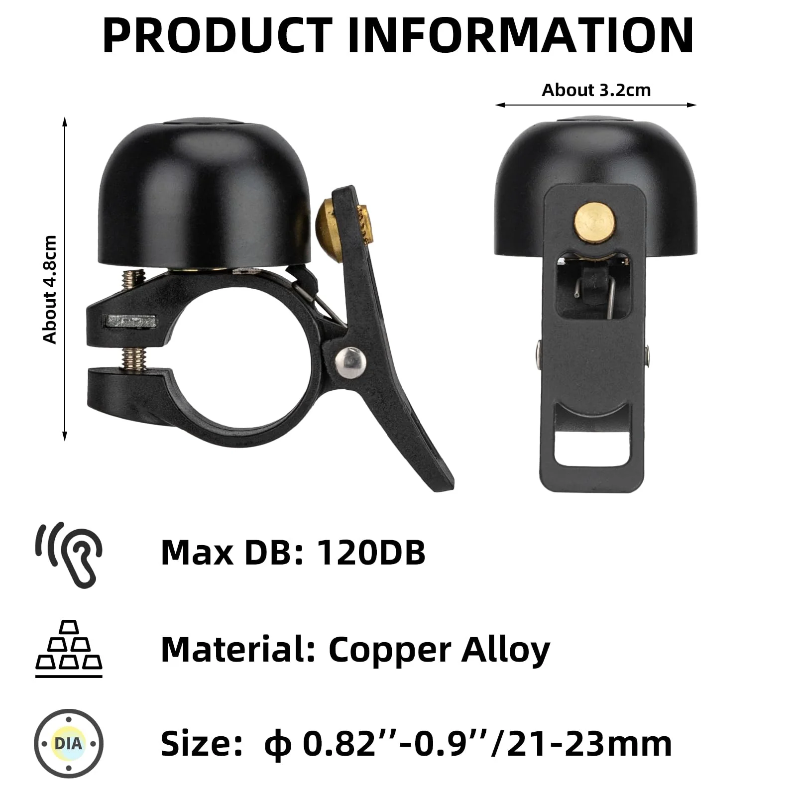 ROCKBROS Copper Alloy Bike Bell, Loud Classic Ring, Fits 21-23mm Handlebars for Adults - Image 8