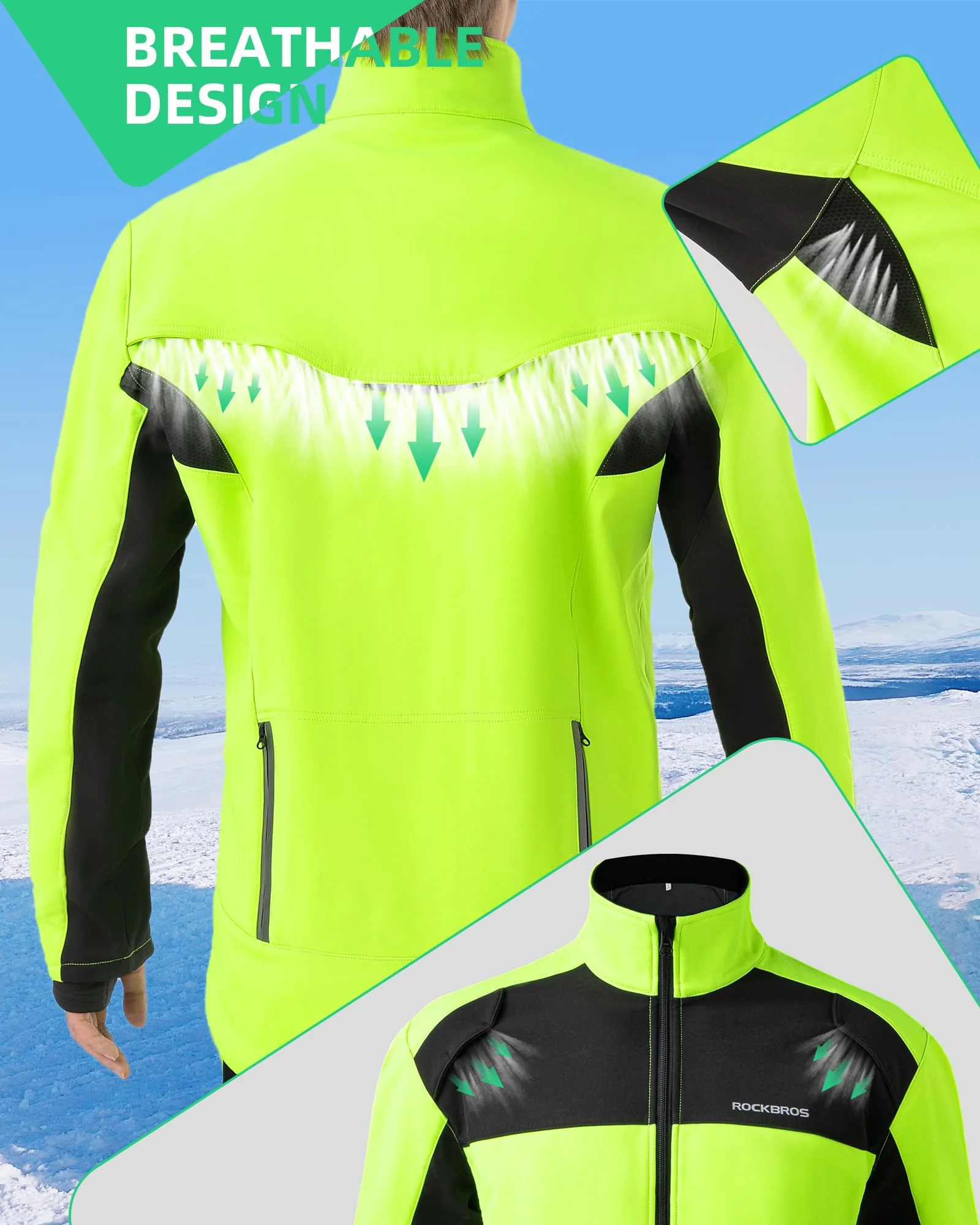 ROCKBROS Cycling Bike Winter Thermal Windproof Jackets for Men Cold Weather Hiking - Image 3