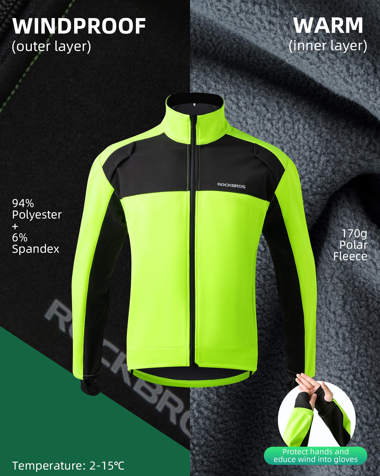 ROCKBROS Cycling Bike Winter Thermal Windproof Jackets for Men Cold Weather Hiking - Image 4