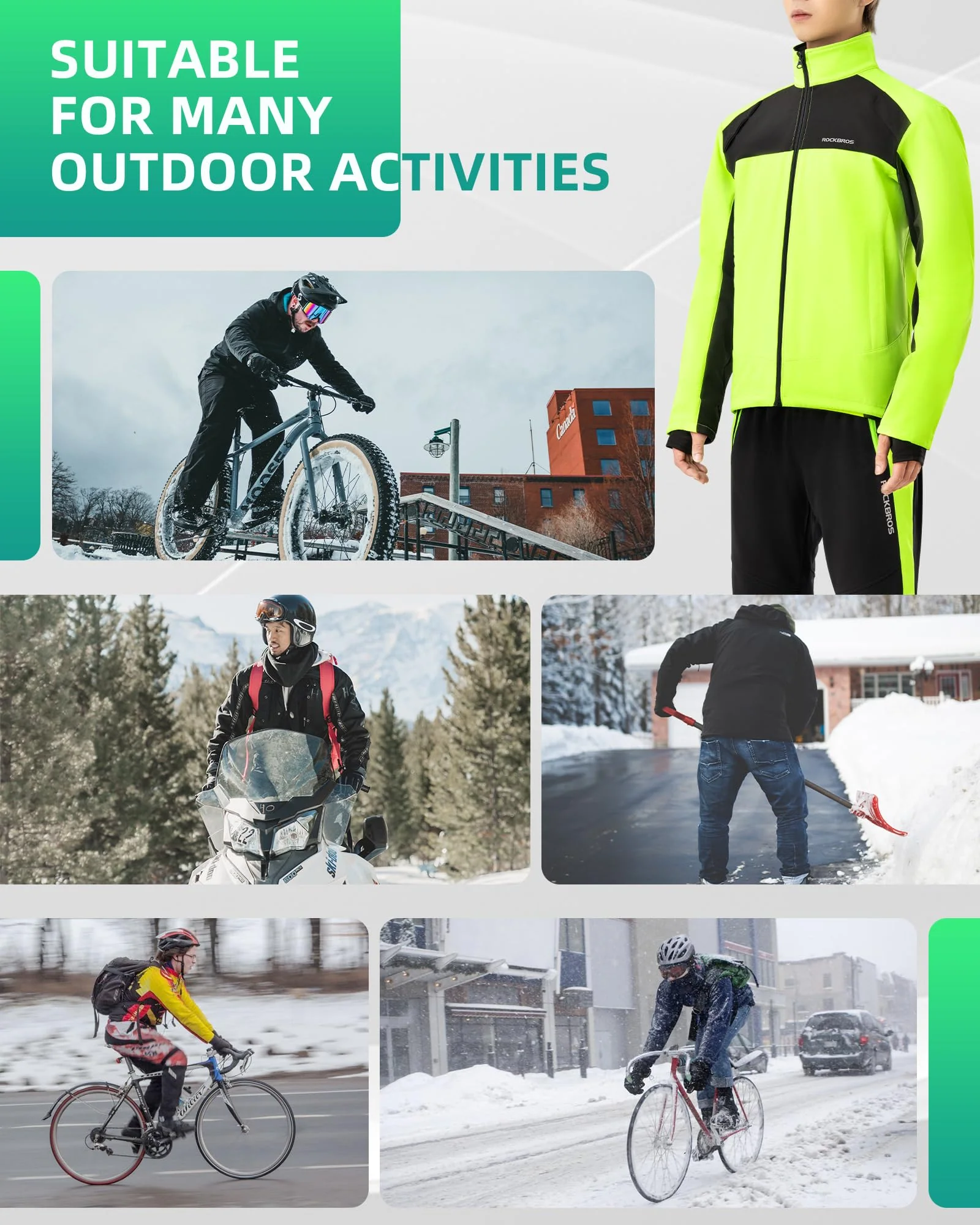 ROCKBROS Cycling Bike Winter Thermal Windproof Jackets for Men Cold Weather Hiking - Image 7