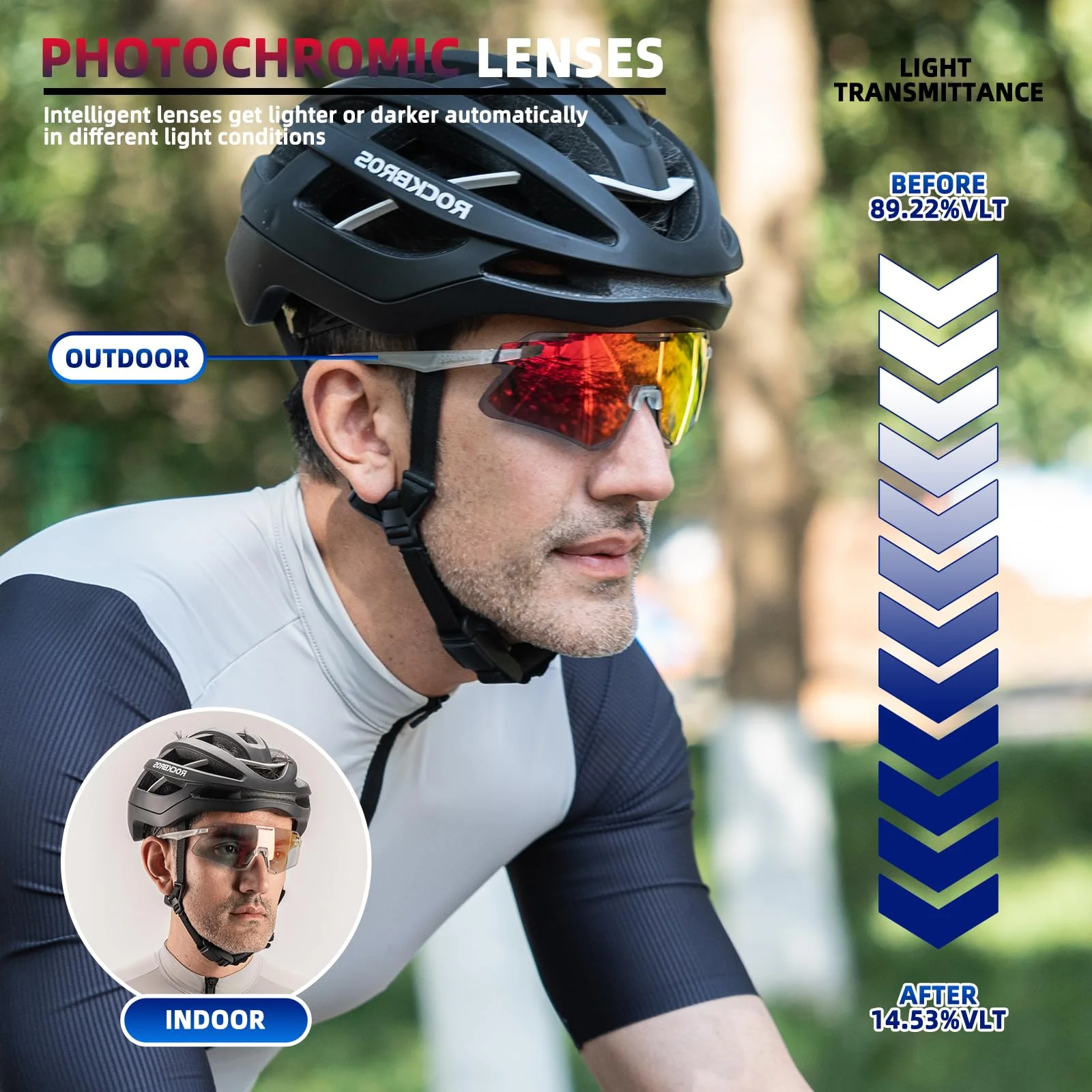 ROCKBROS Cycling Glasses Bike Photochromic MTB Sunglasses for Men TR90 - Image 2