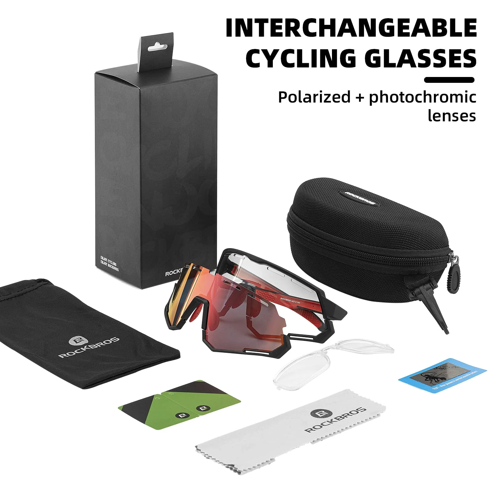 ROCKBROS Cycling Glasses Polarized Photochromic Goggles 2 Lens - Image 6