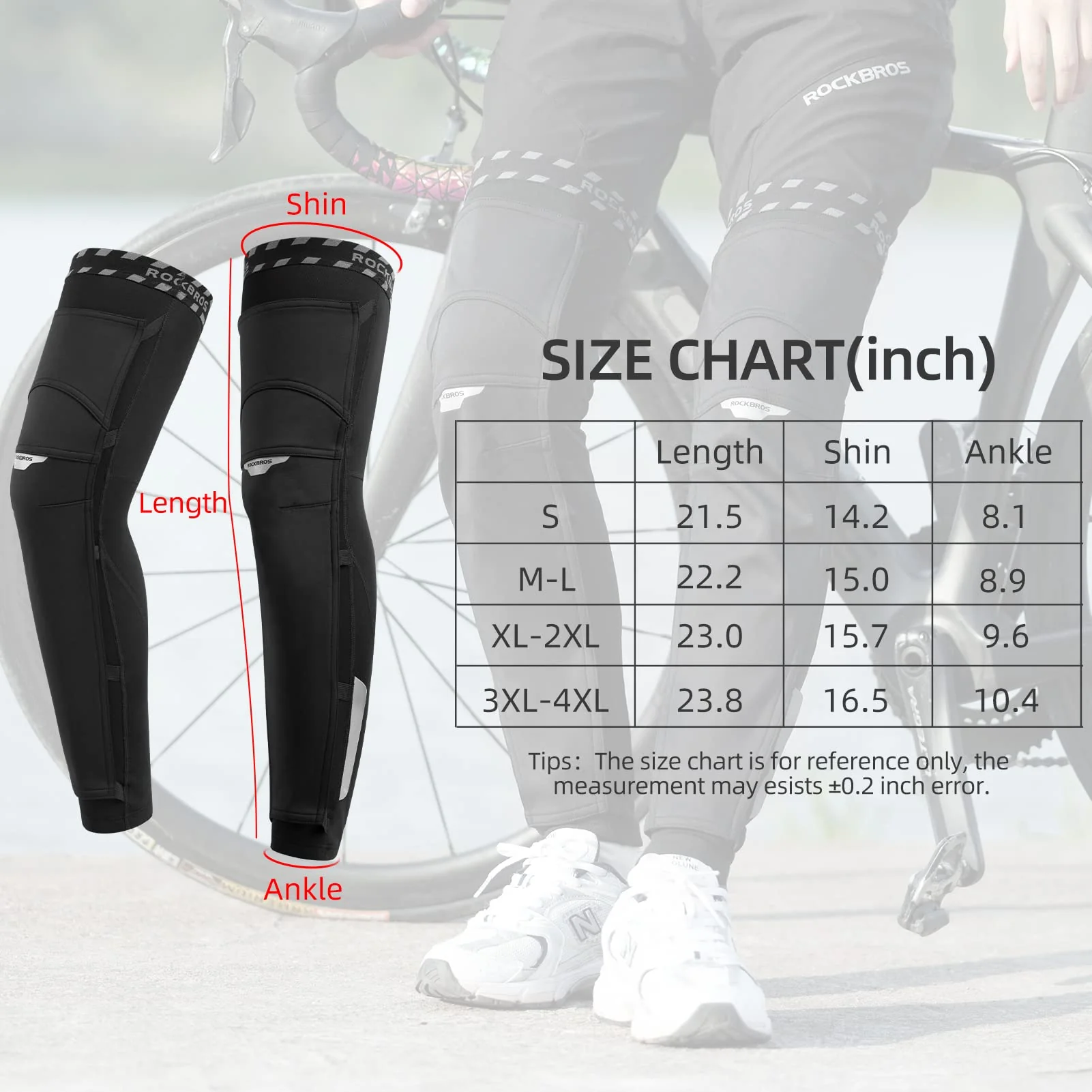 ROCKBROS Cycling Leg Warmers Thermal Fleece Windproof Compression Knee Sleeves for Men Women - Image 7