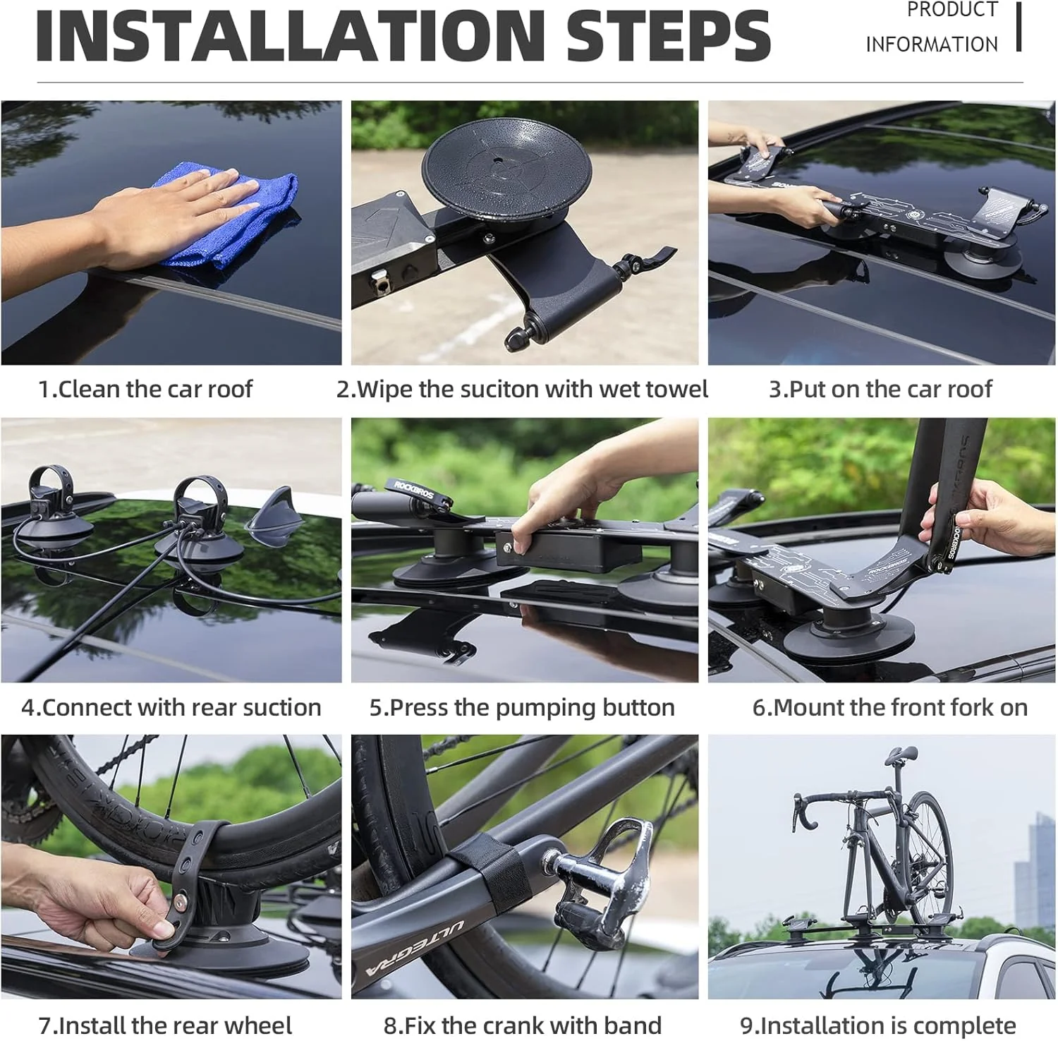 ROCKBROS Electric Suction Cup Bike Rack for 1-3 Bikes Safe Mount - Image 9