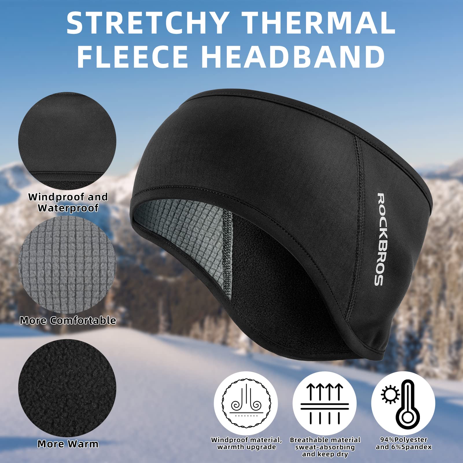 ROCKBROS Fleece Ear Warmers Headband for Men & Women, Warm Ear Cover - Image 9