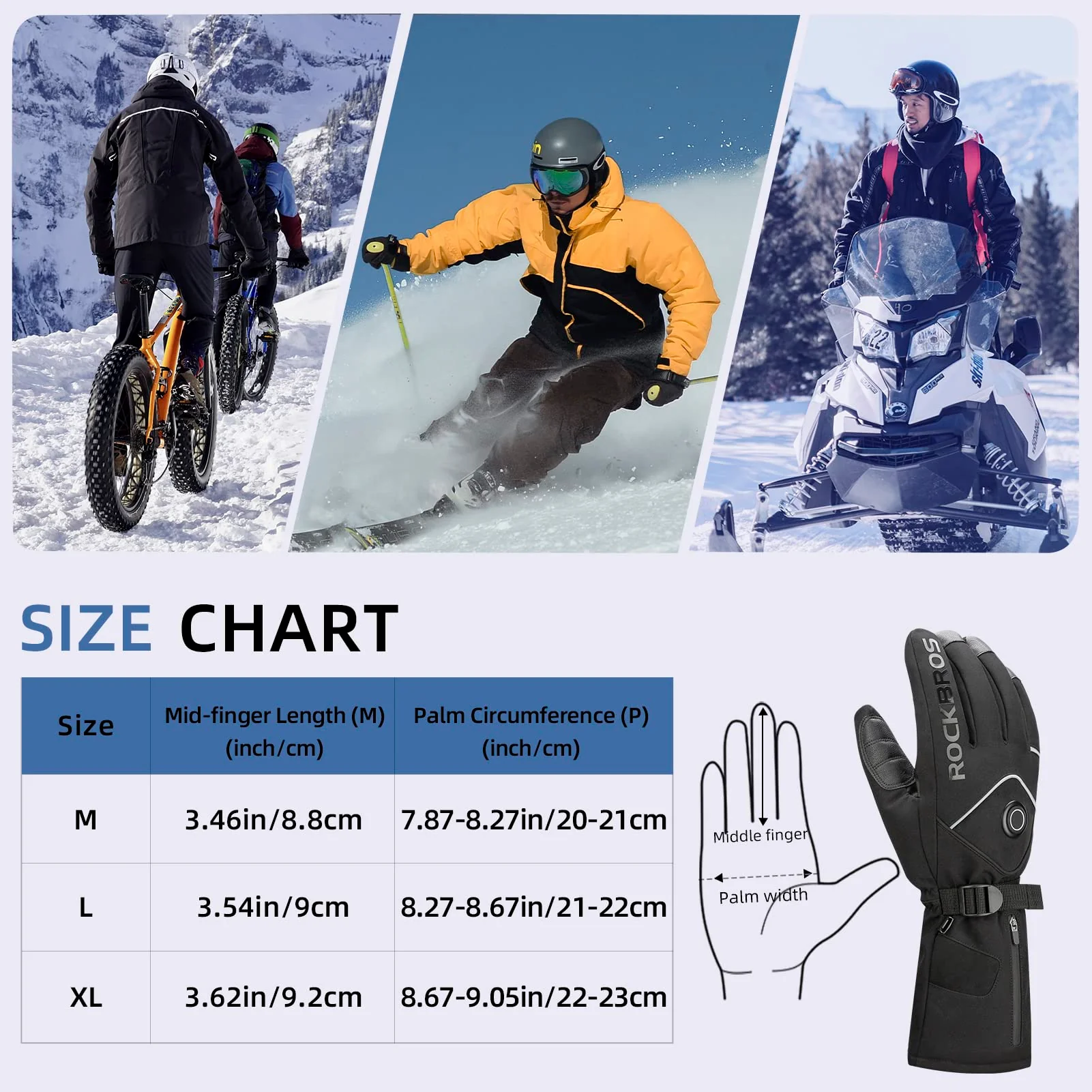 ROCKBROS Heated Gloves, Rechargeable Winter Touchscreen Gloves for Cycling, Skiing, Motorcycling - Image 8