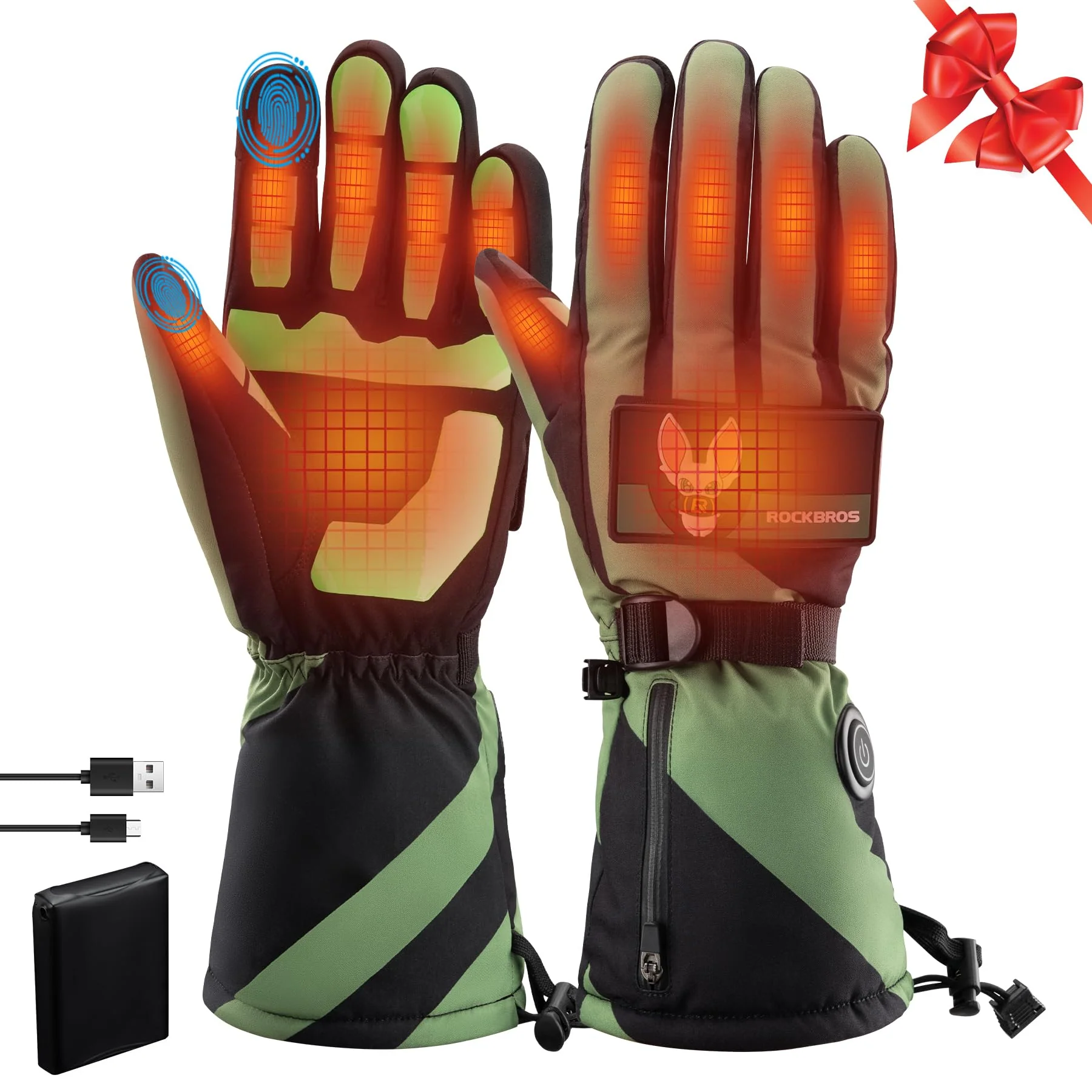ROCKBROS Heated Gloves, Rechargeable Winter Touchscreen Hand Warmers for Men Women