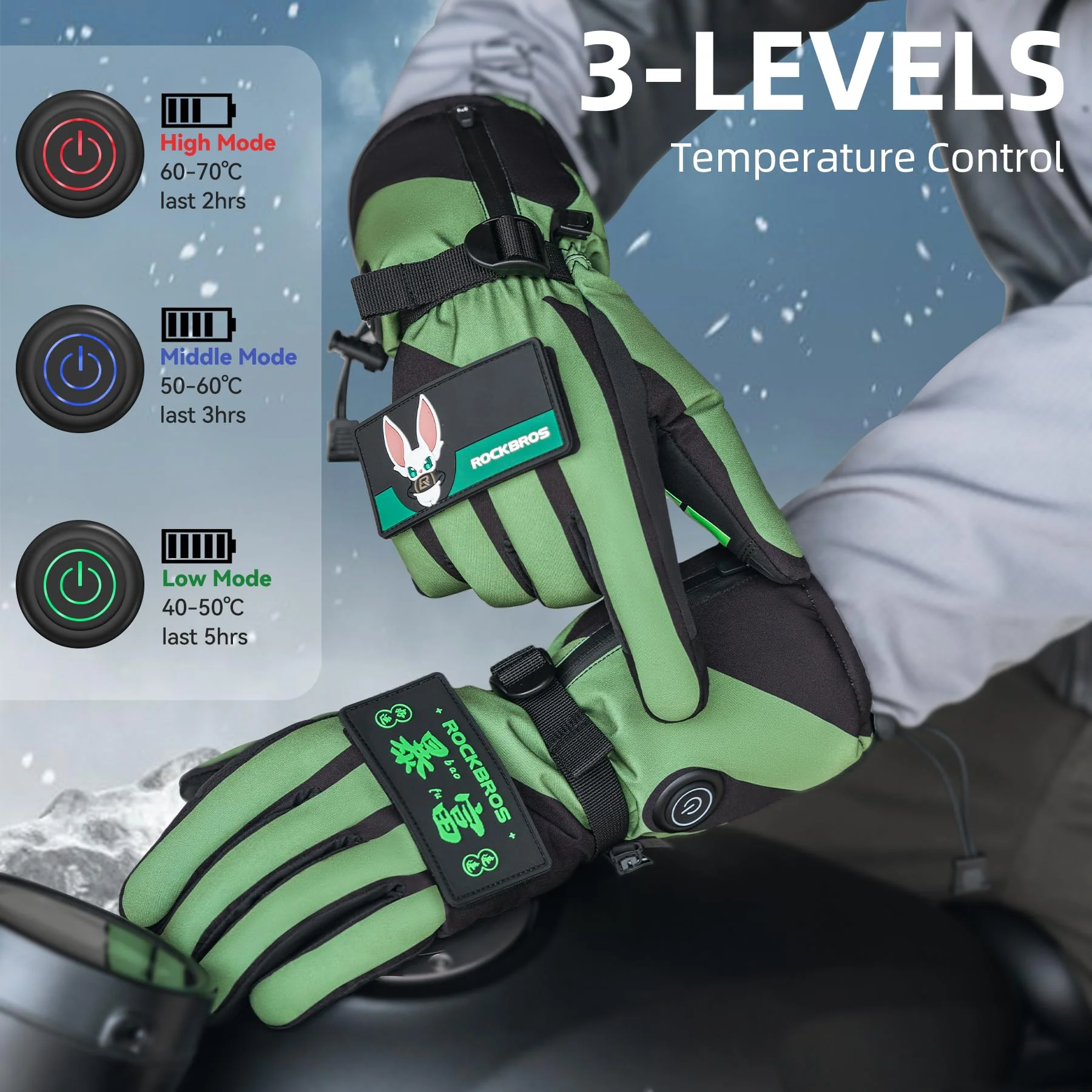 ROCKBROS Heated Gloves, Rechargeable Winter Touchscreen Hand Warmers for Men Women - Image 3